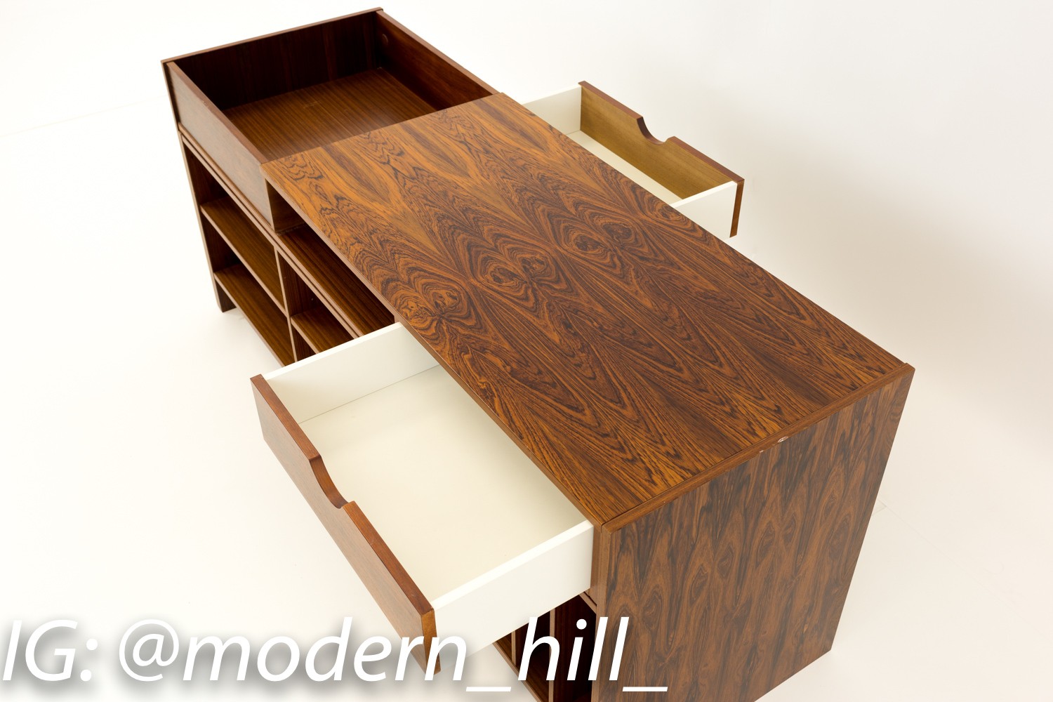 Expanding Danish Rosewood Mid Century Media Console Record Storage Cabinet