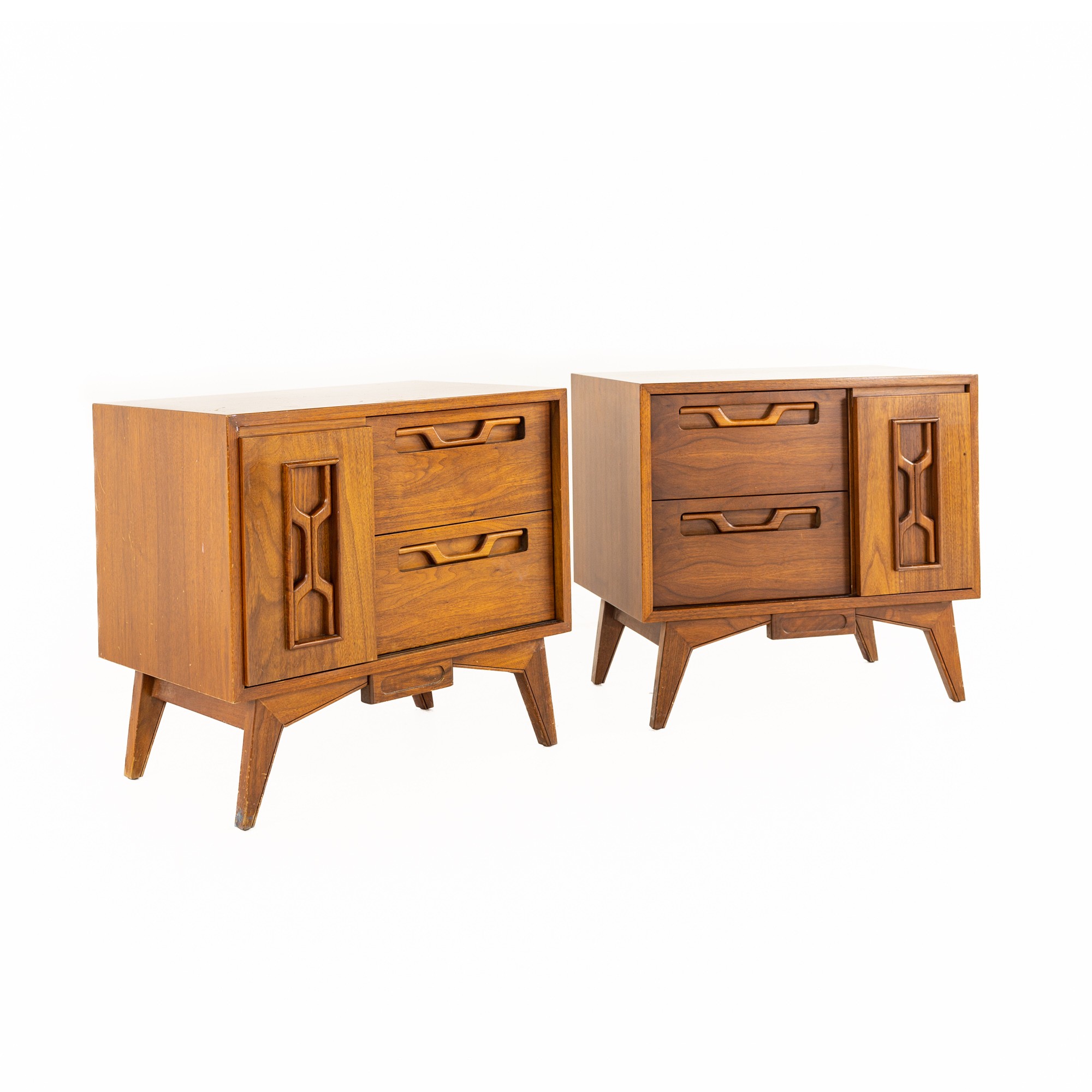 Young Manufacturing Style Mid Century Walnut Nightstands - Set of 2