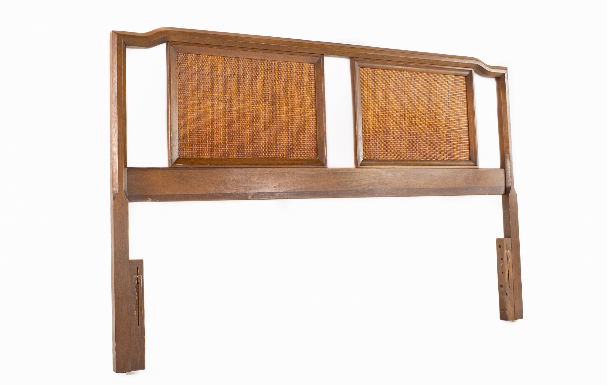 United Furniture Mid Century Walnut and Cane Queen Headboard