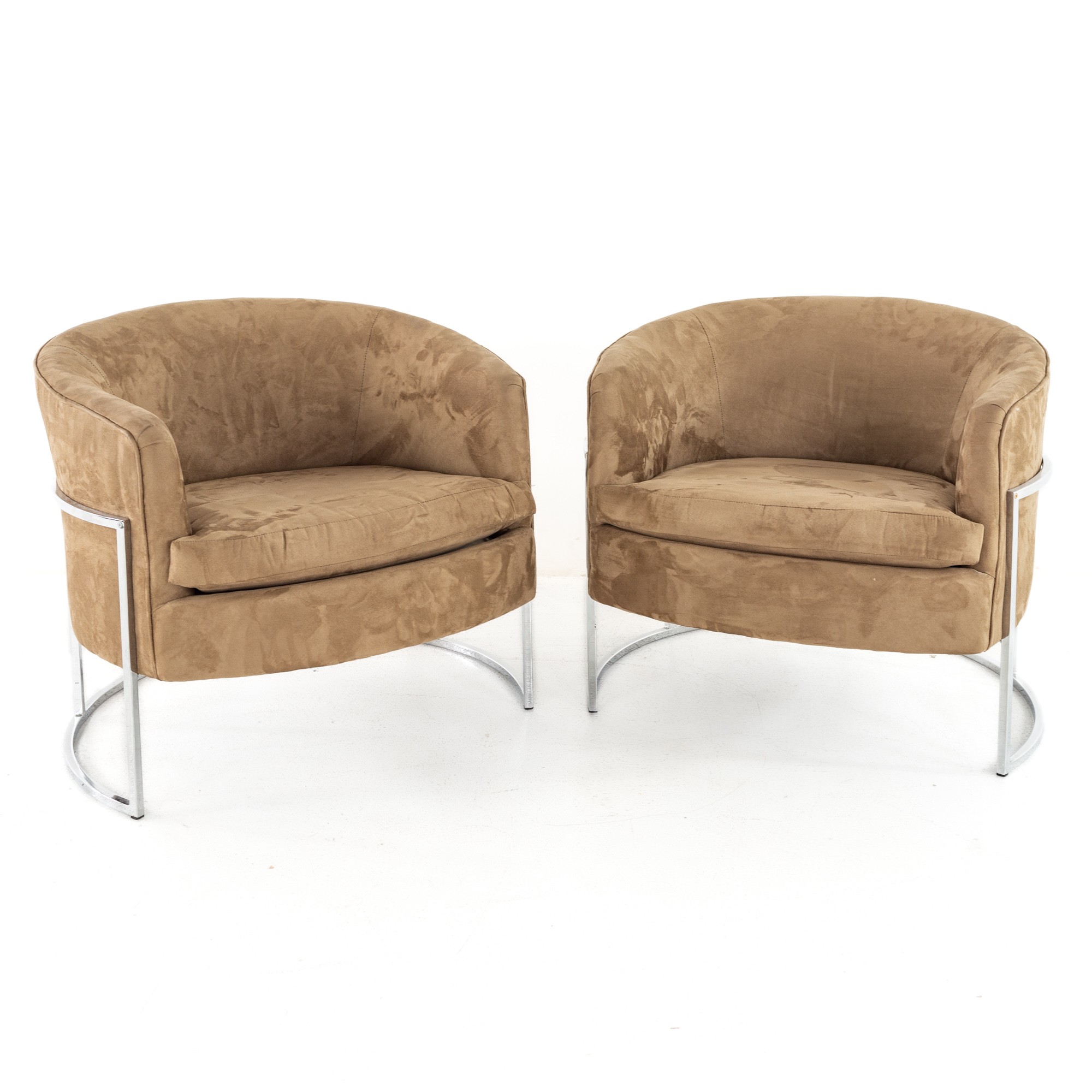 Milo Baughman Style Mid Century Chrome Lounge Chairs - Set of 2
