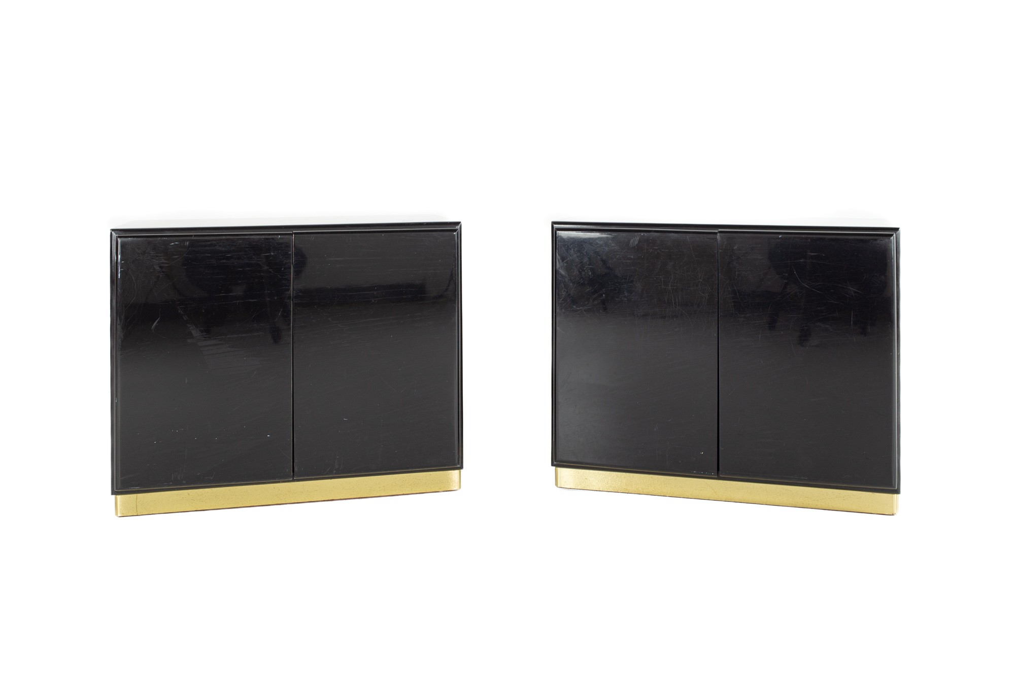 Milo Baughman for Thayer Coggin Mid Century Black Lacquer and Brass Nightstands - Pair