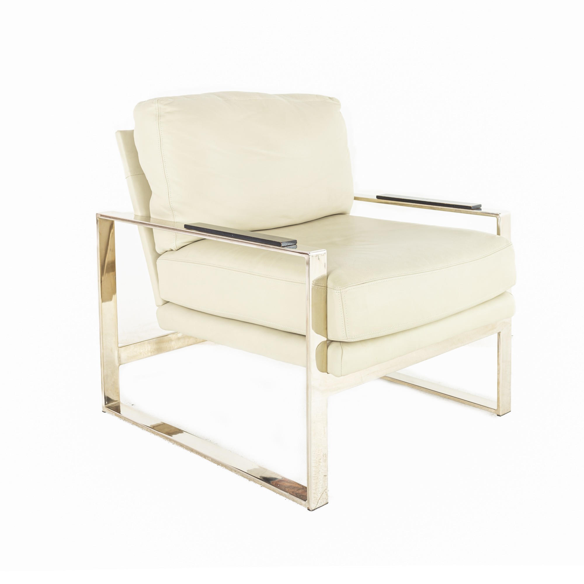 Milo Baughman Syle Mid Century Chrome & Leather Flatbar Lounge Chair