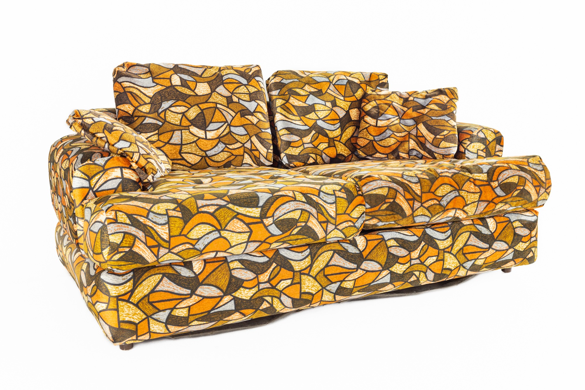 Milo Baughman Jack Lenor Larsen Style Mid Century Upholstered Sofa Loveseat