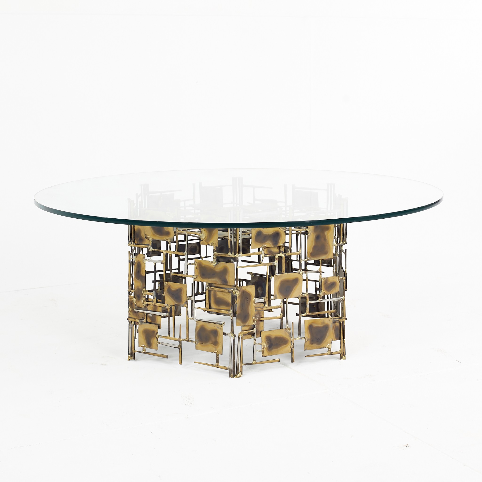 Seandel Style Marc Creates Mid Century Brutalist Metal and Glass Coffee Table