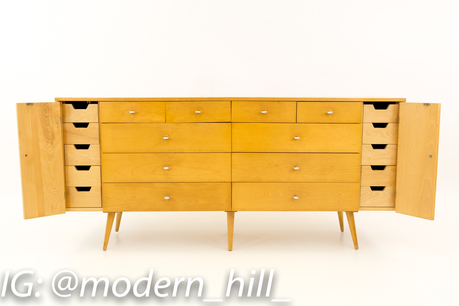 Paul McCobb for Winchendon 20 Drawer Mid Century Blonde Lowboy Dresser