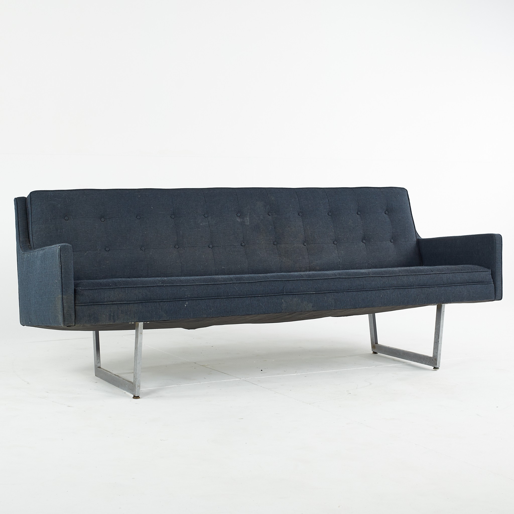 Patrician Furniture Company Mid Century Chrome Sleigh Leg Tufted Sofa