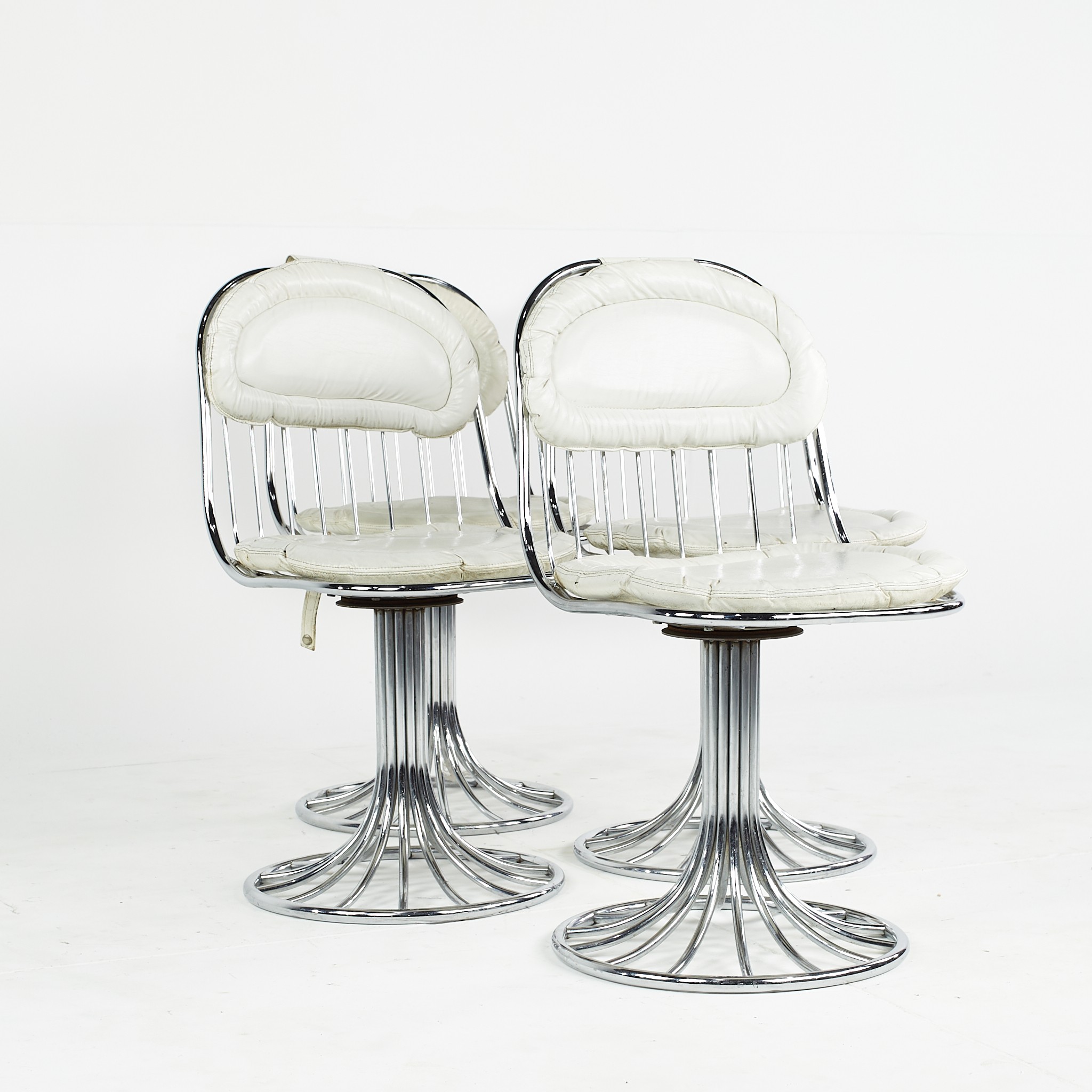 Bassett Mid Century Chrome and White Vinyl Chairs - Set of 4