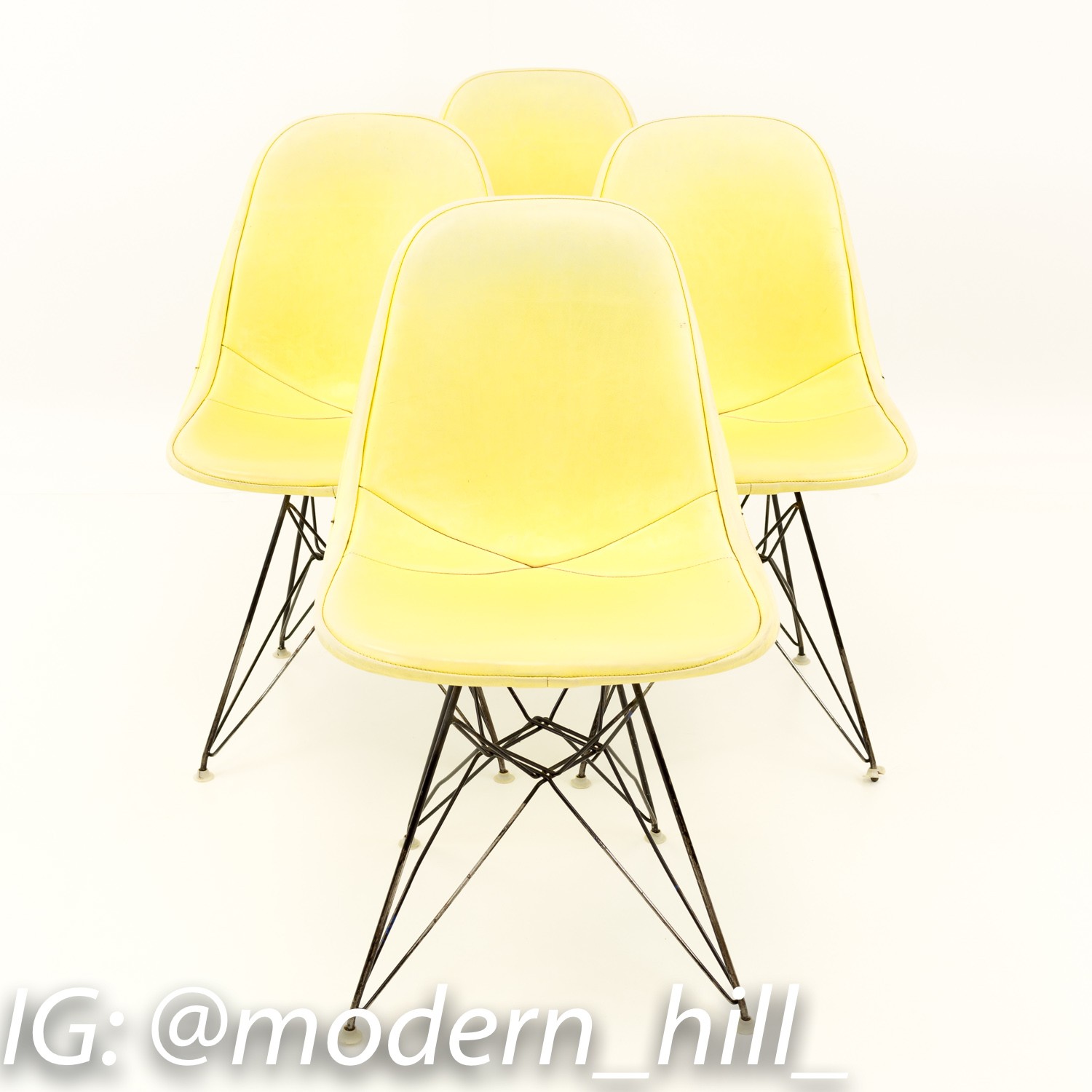 Early Charles and Ray Eames for Herman Miller Eiffel Base Wire Dining or Desk Chair with Yellow Pads - Set of 2