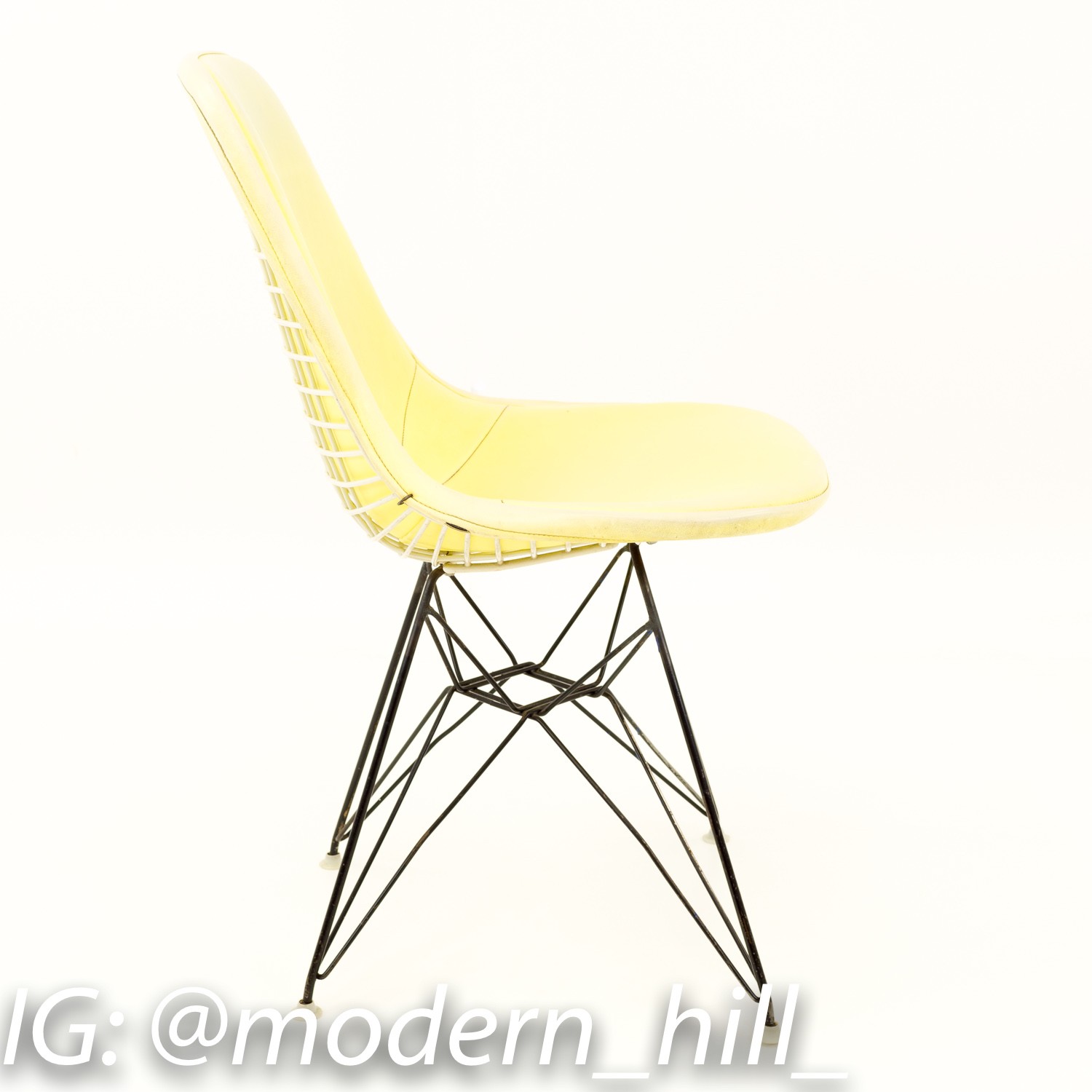 Early Charles and Ray Eames for Herman Miller Eiffel Base Wire Dining or Desk Chair with Yellow Pads - Set of 2