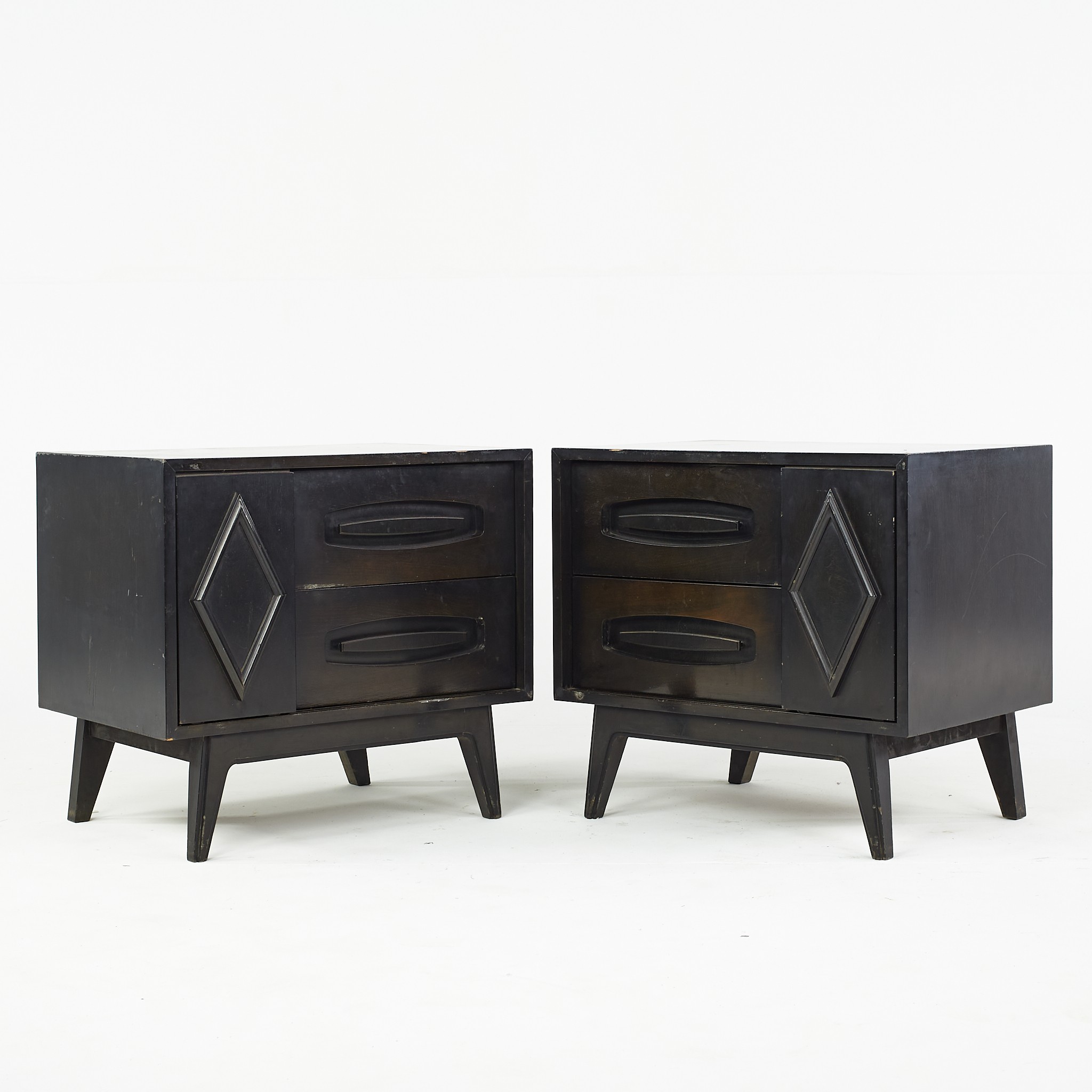 Young Manufacturing Mid Century Ebonized Nightstands - Pair