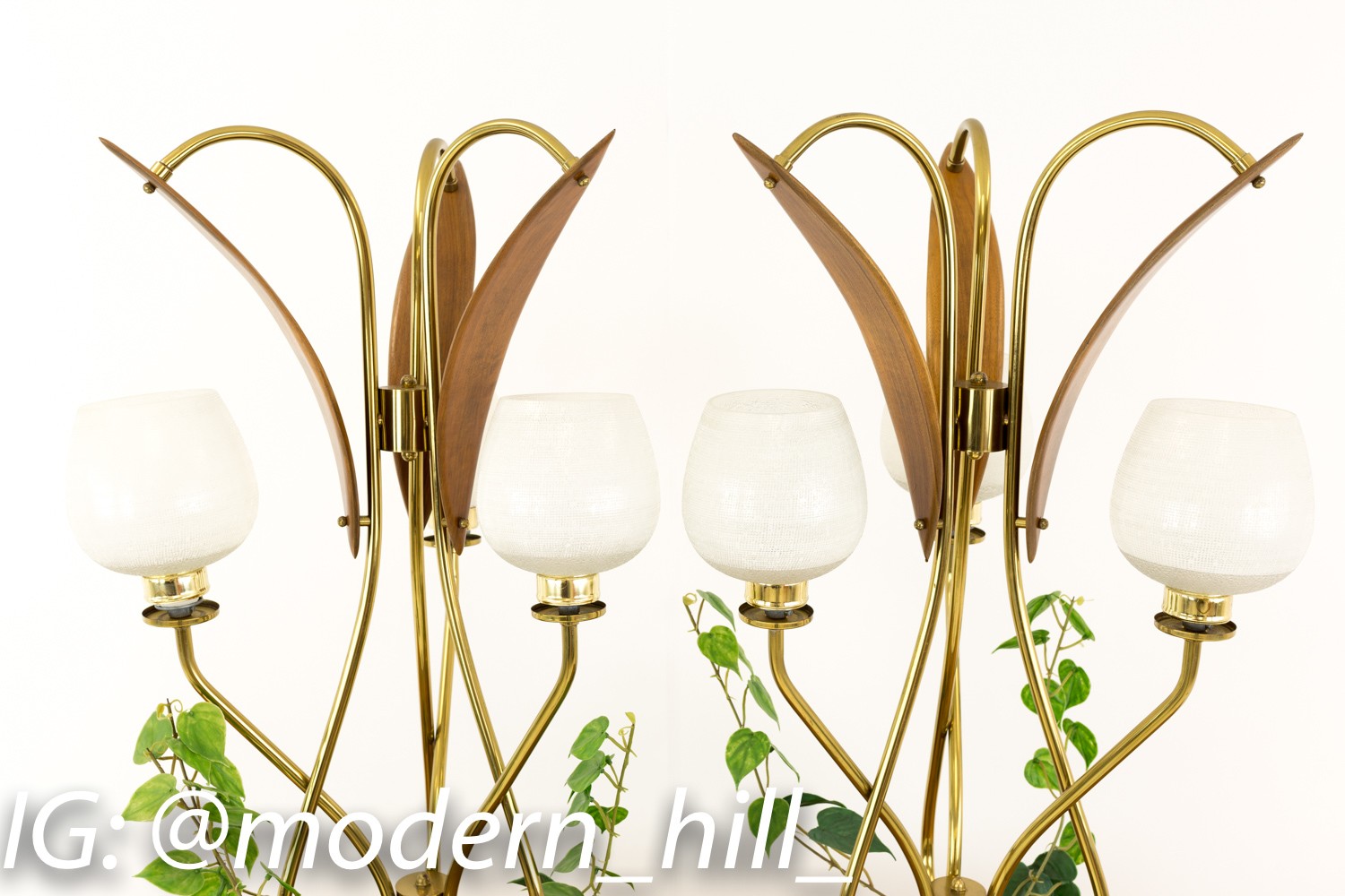 Vintage Mid Century Nomina Organica Brass Plant Lamps - Matching Pair