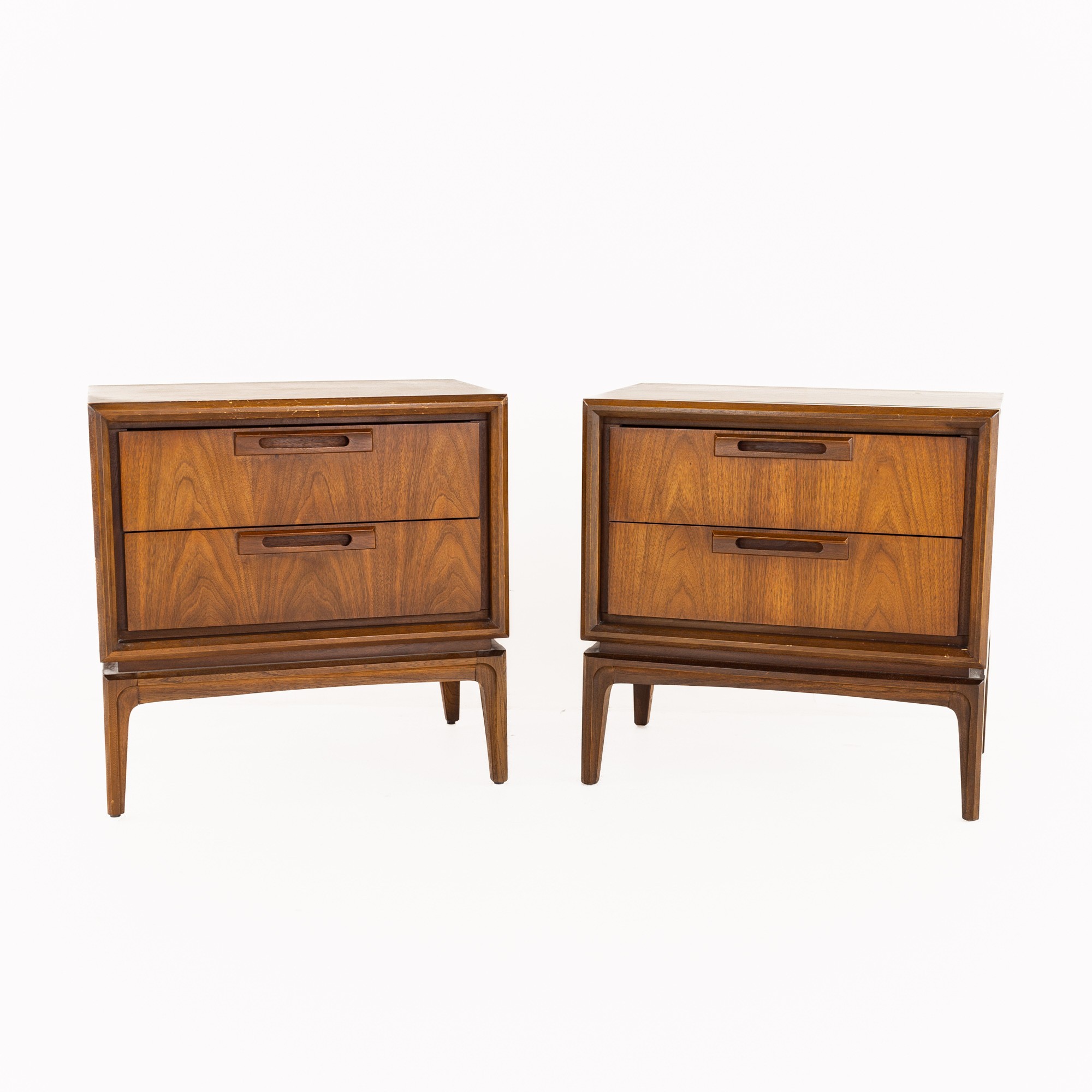 United Furniture Mid Century Walnut Nightstands - Set of 2