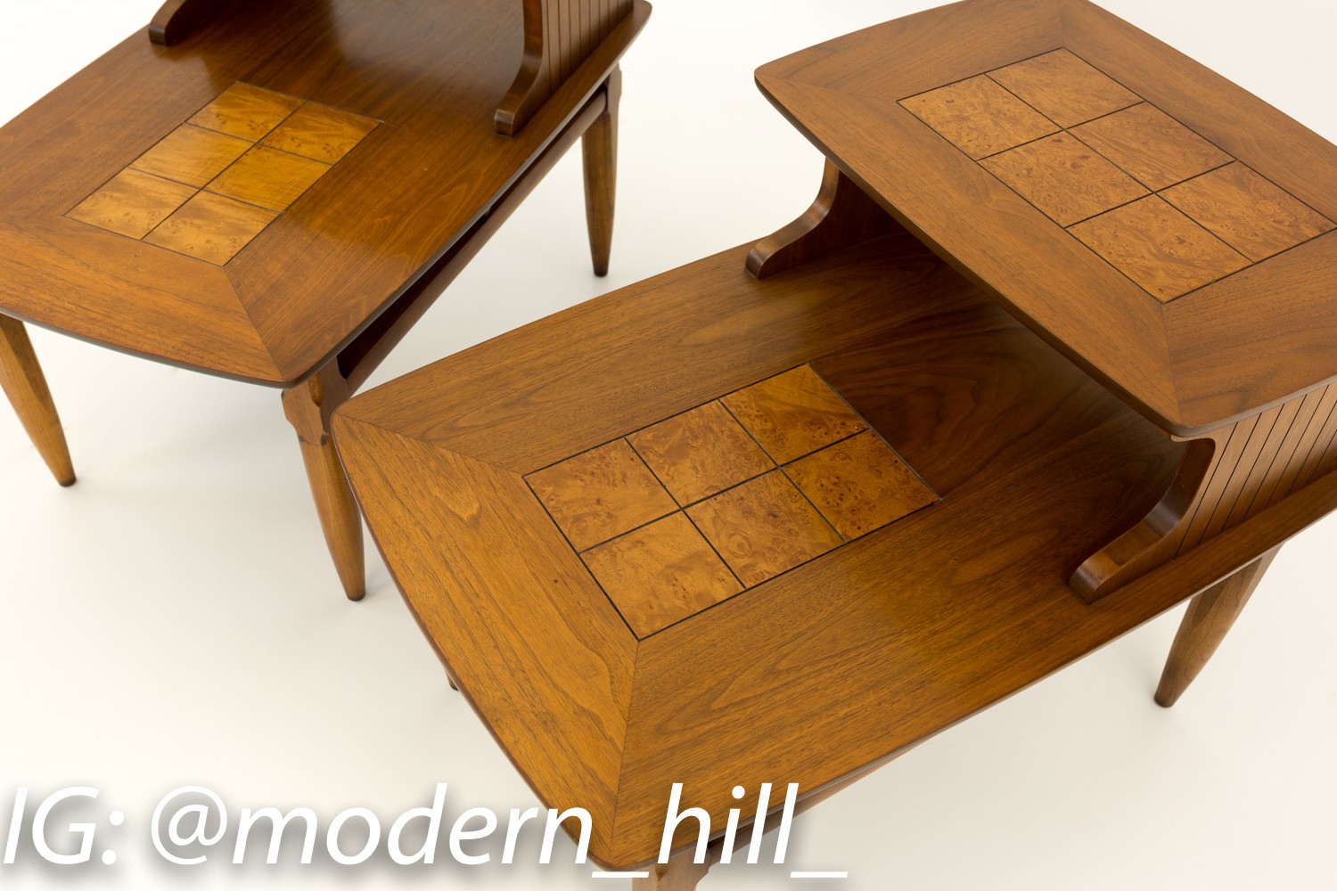 Mid Century Modern Inlaid Side End Tables