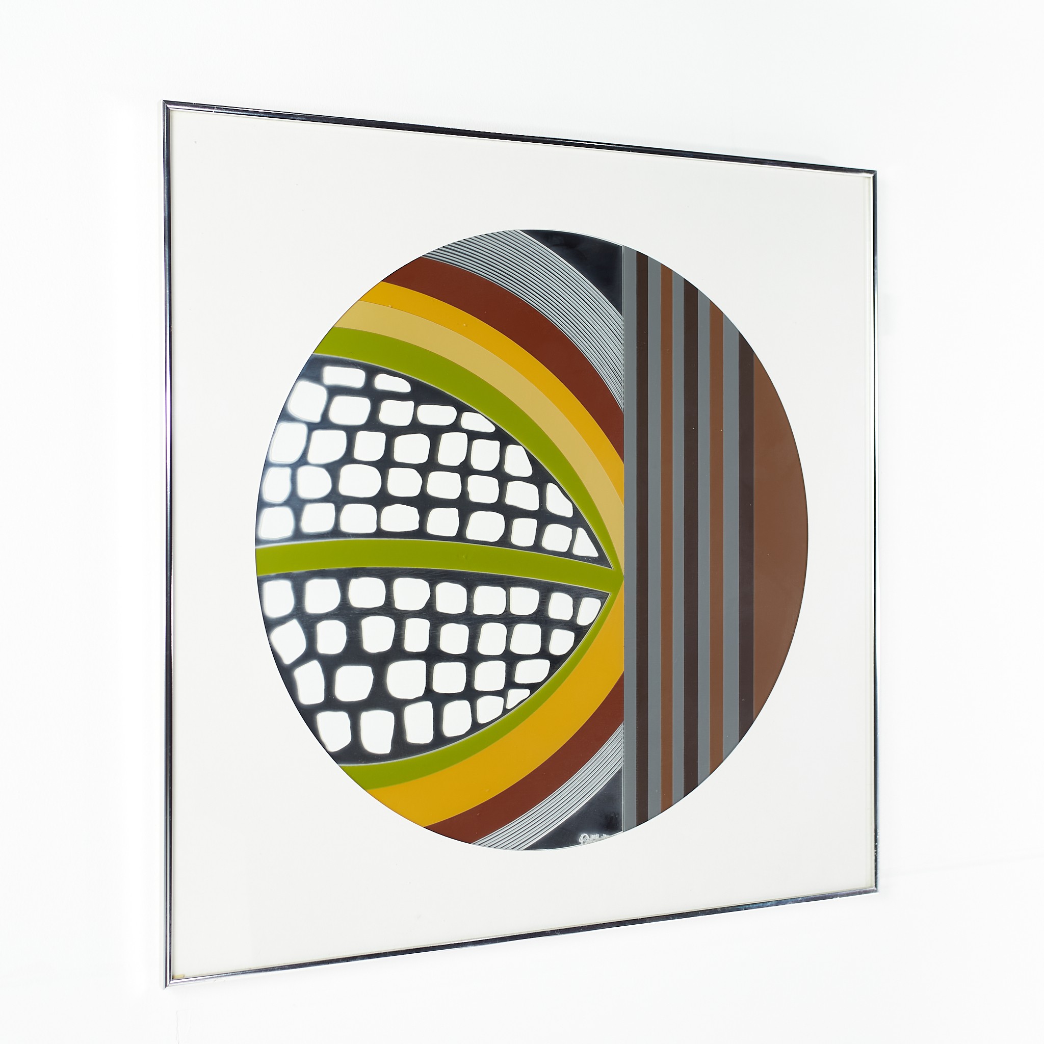 Greg Copeland Mid Century Abstract Circular Framed Mirror Wall Art
