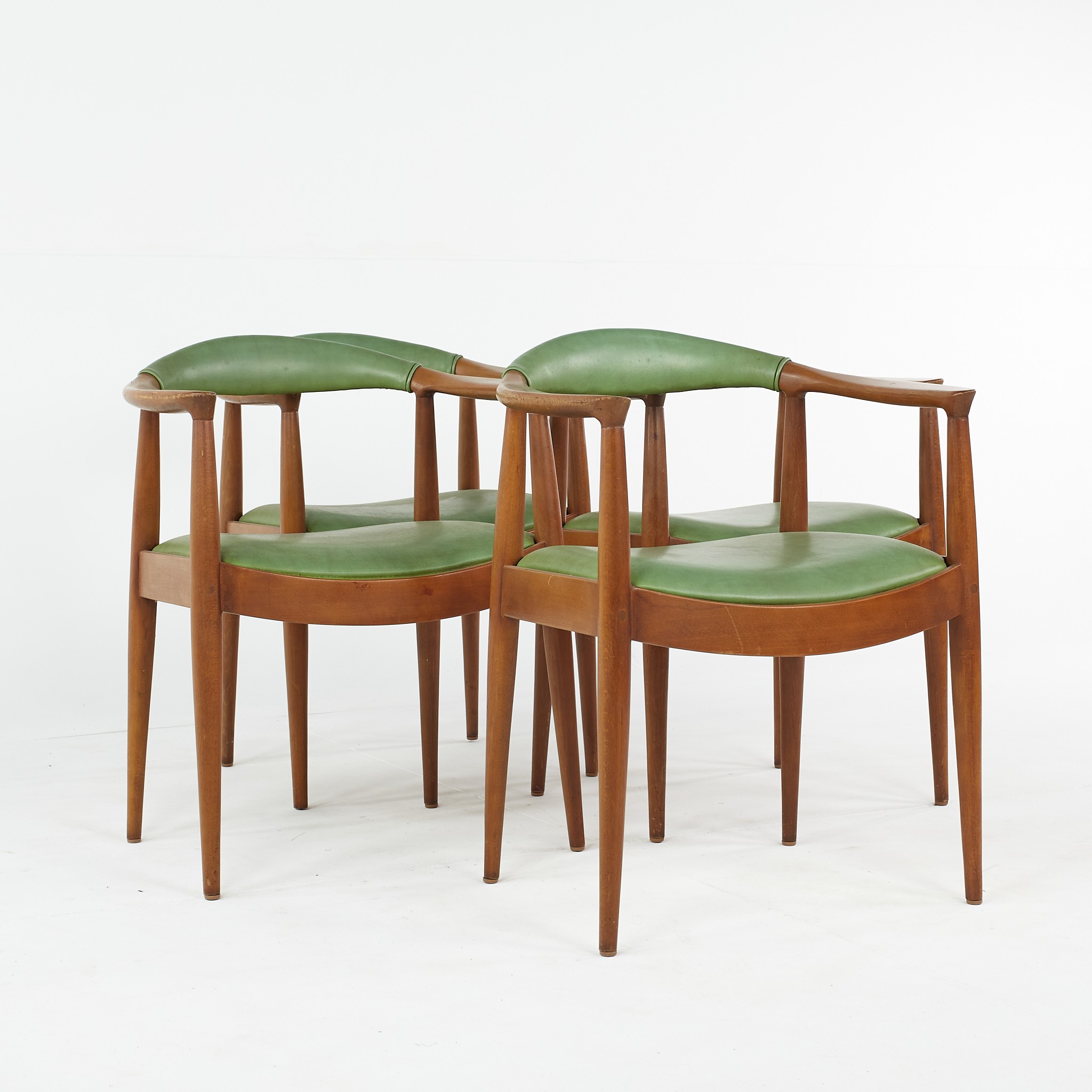 Hans Wegner Style Mid Century Horseshoe Walnut Dining Chairs - Set of 4