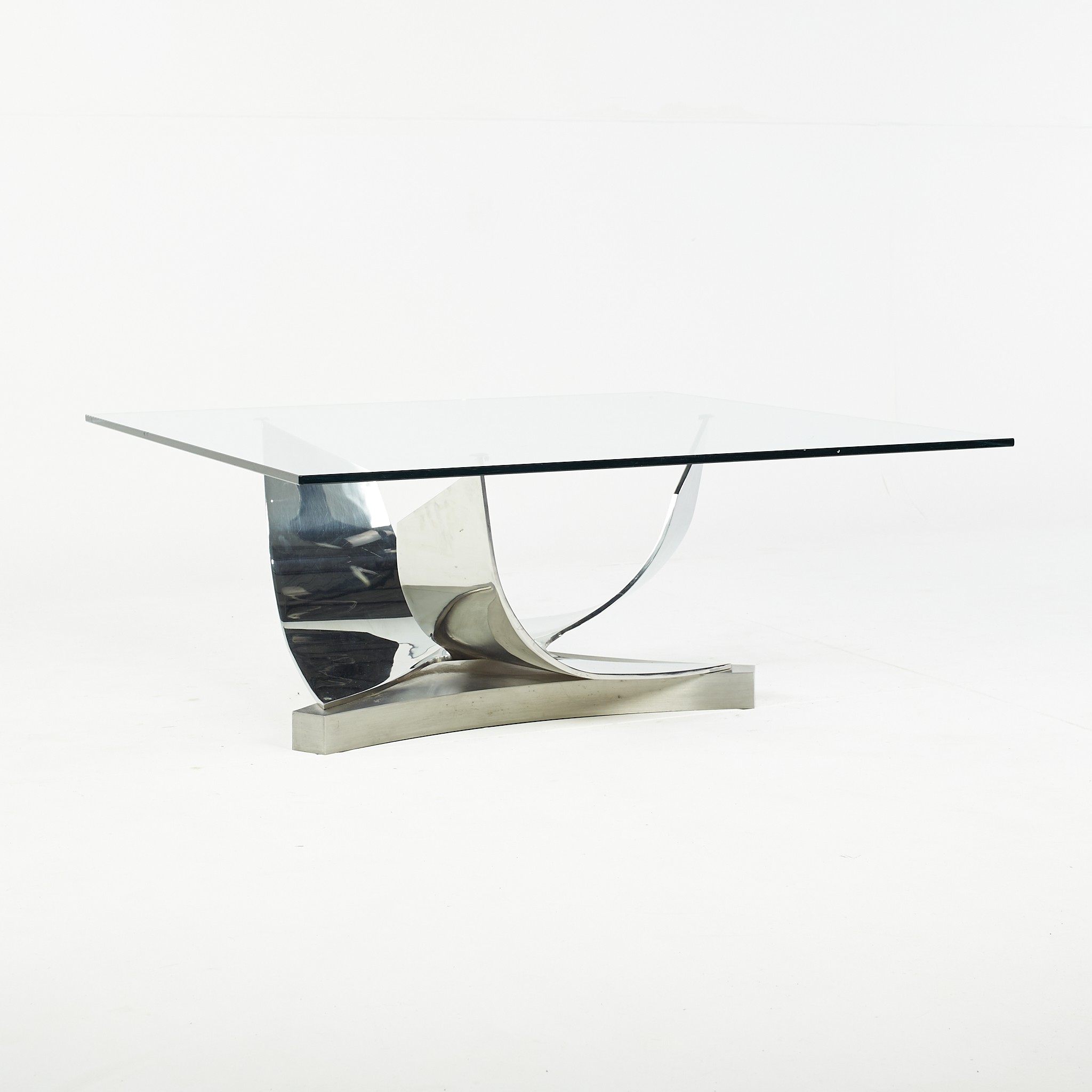 Mid Century Abstract Chrome and Glass Coffee Table