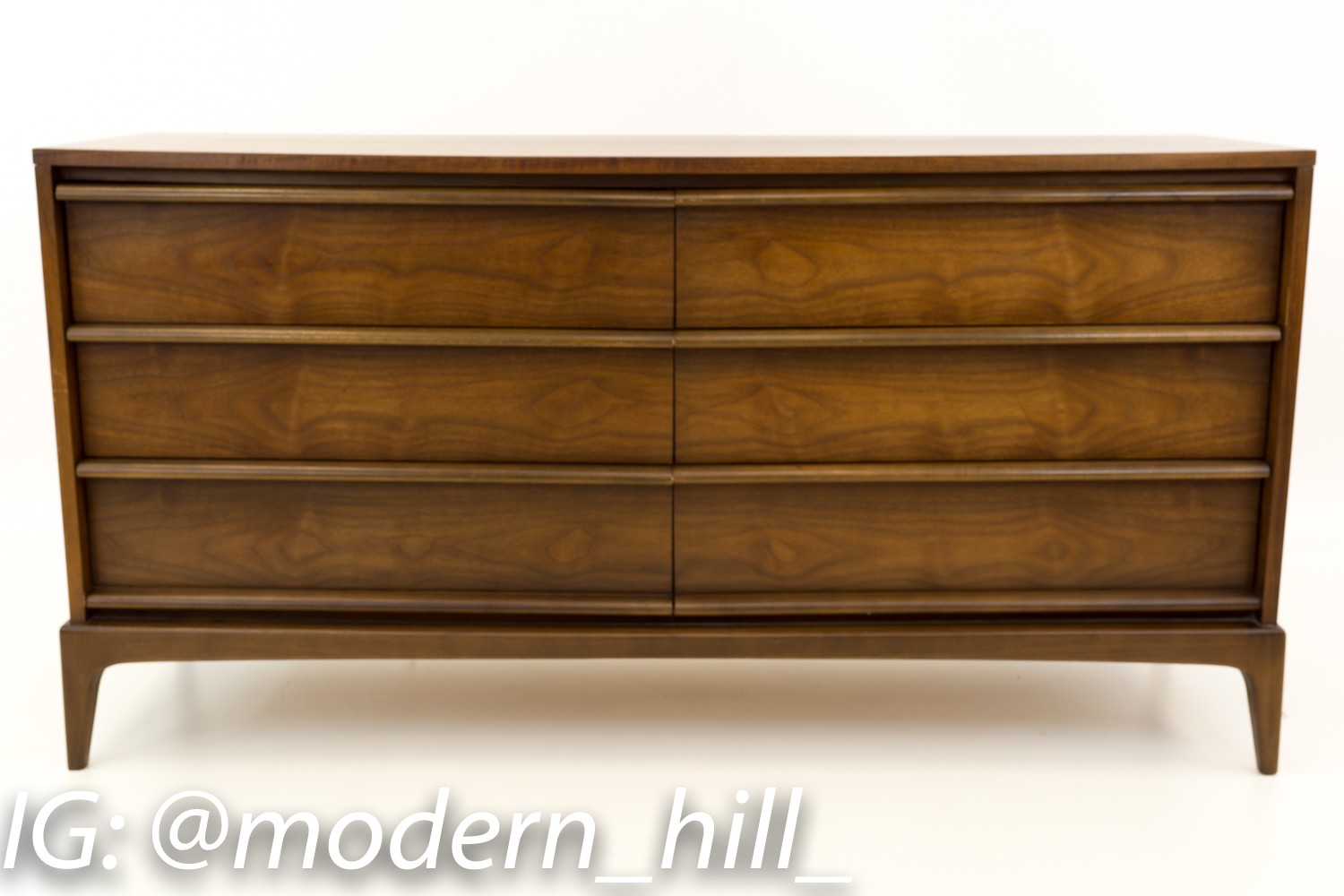 Lane Rhythm Paul Mccobb Style Mid Century Walnut 6 Drawer Lowboy Dresser with Optional Mirror