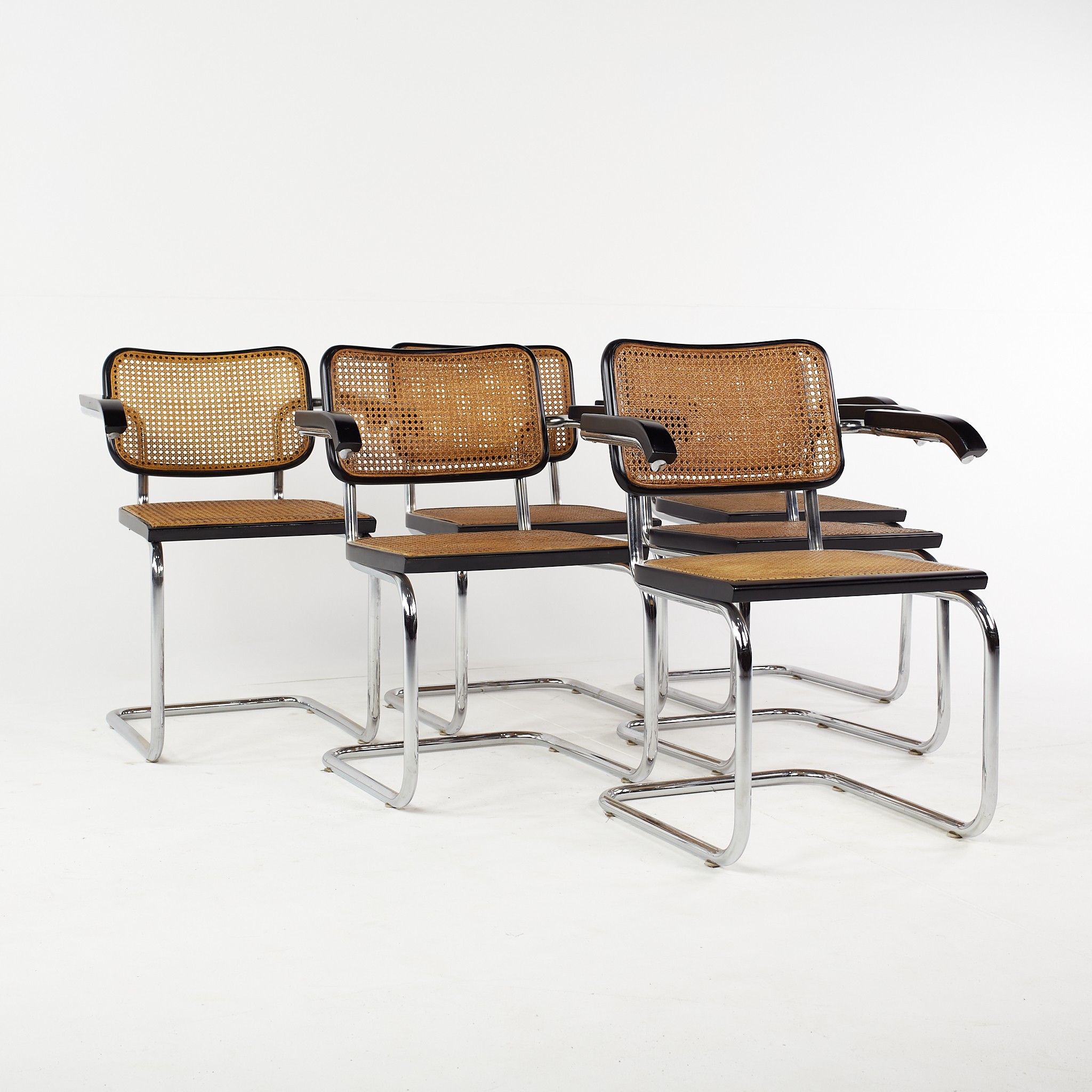Marcel Breuer for Stendig Cesca Mid Century Ebonized and Cane Back Dining Chairs - Set of 6