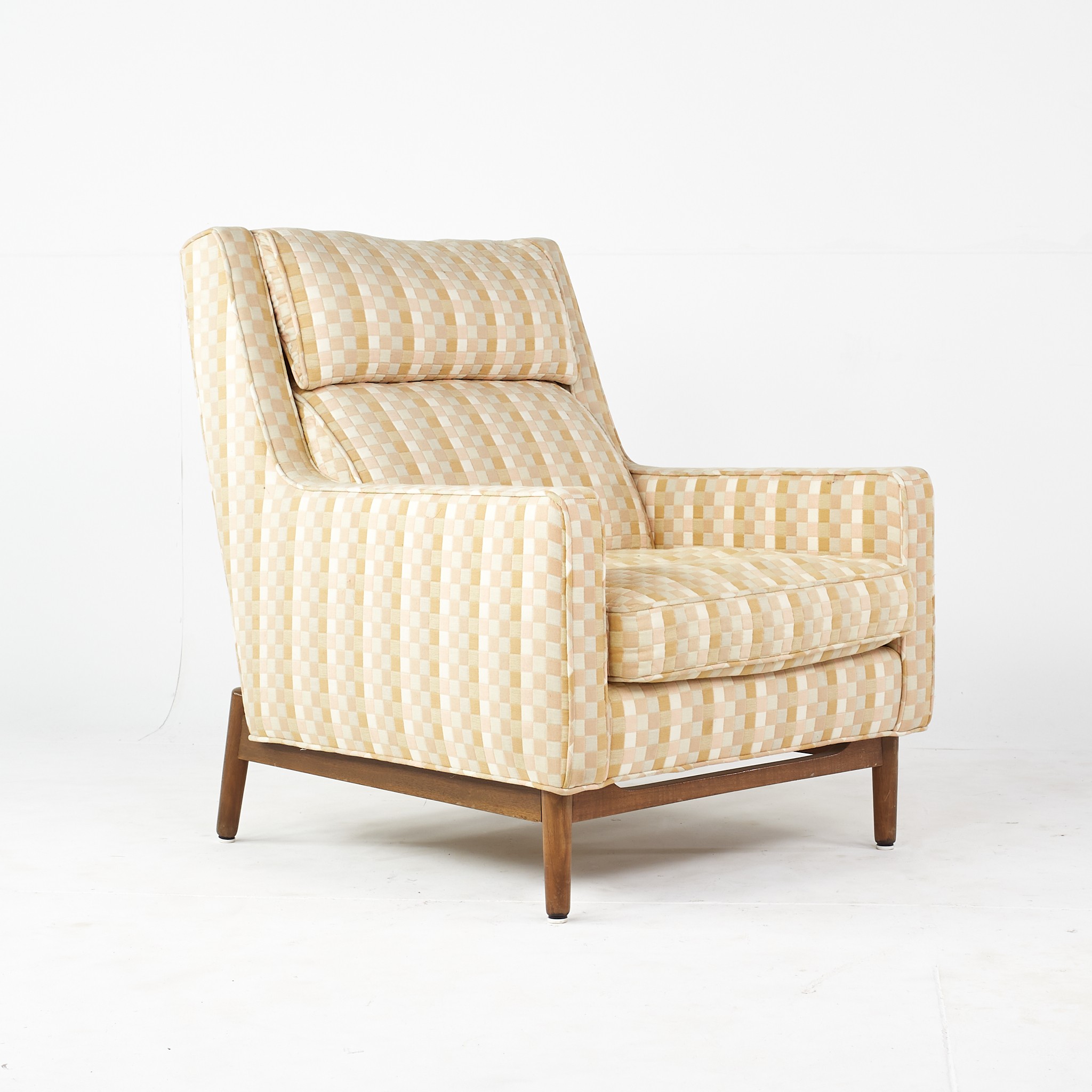 Paul Mccobb Style Mid Century Upholstered Walnut Lounge Chair