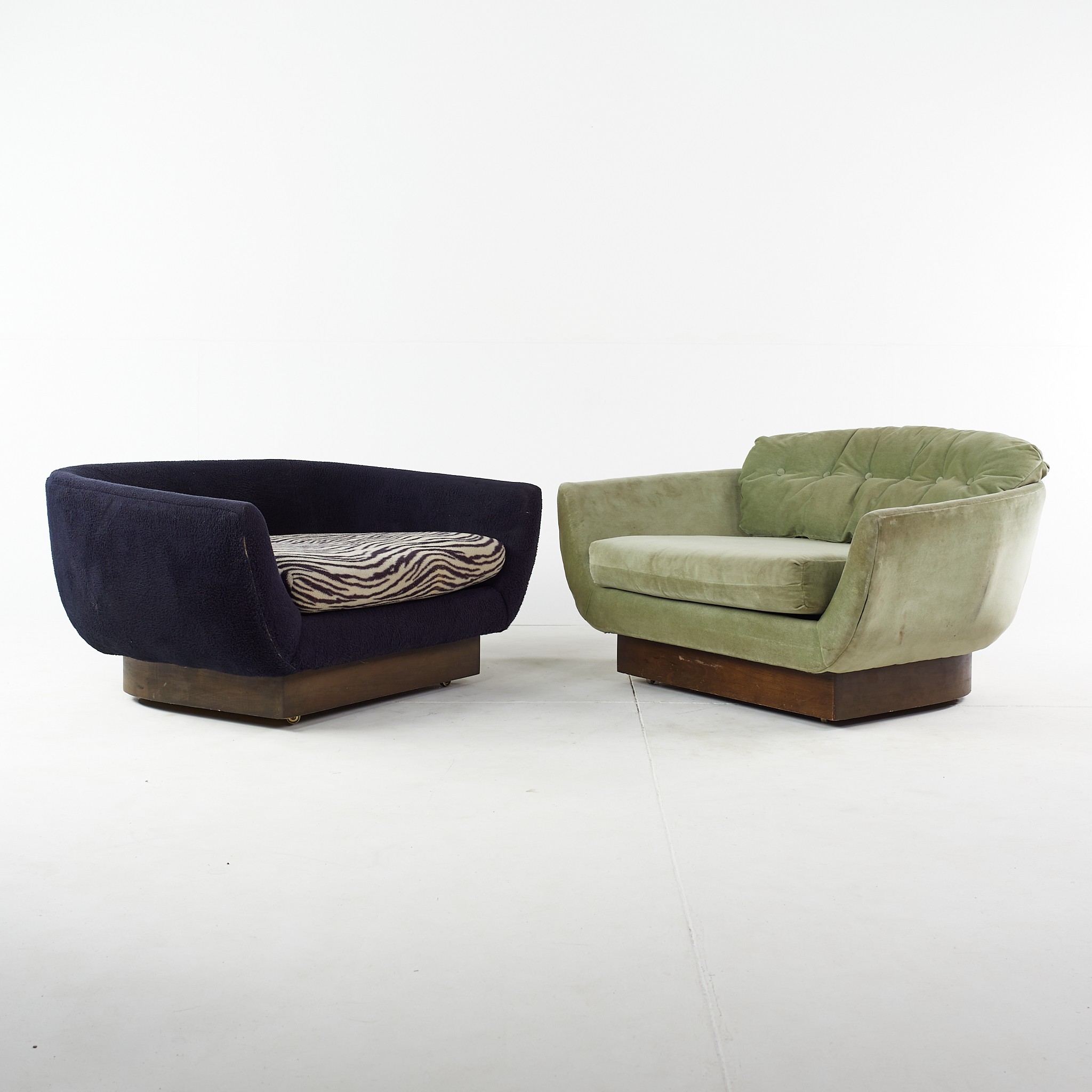 Adrian Pearsall for Craft Associates Mid Century Tub Chair Settee - a Pair