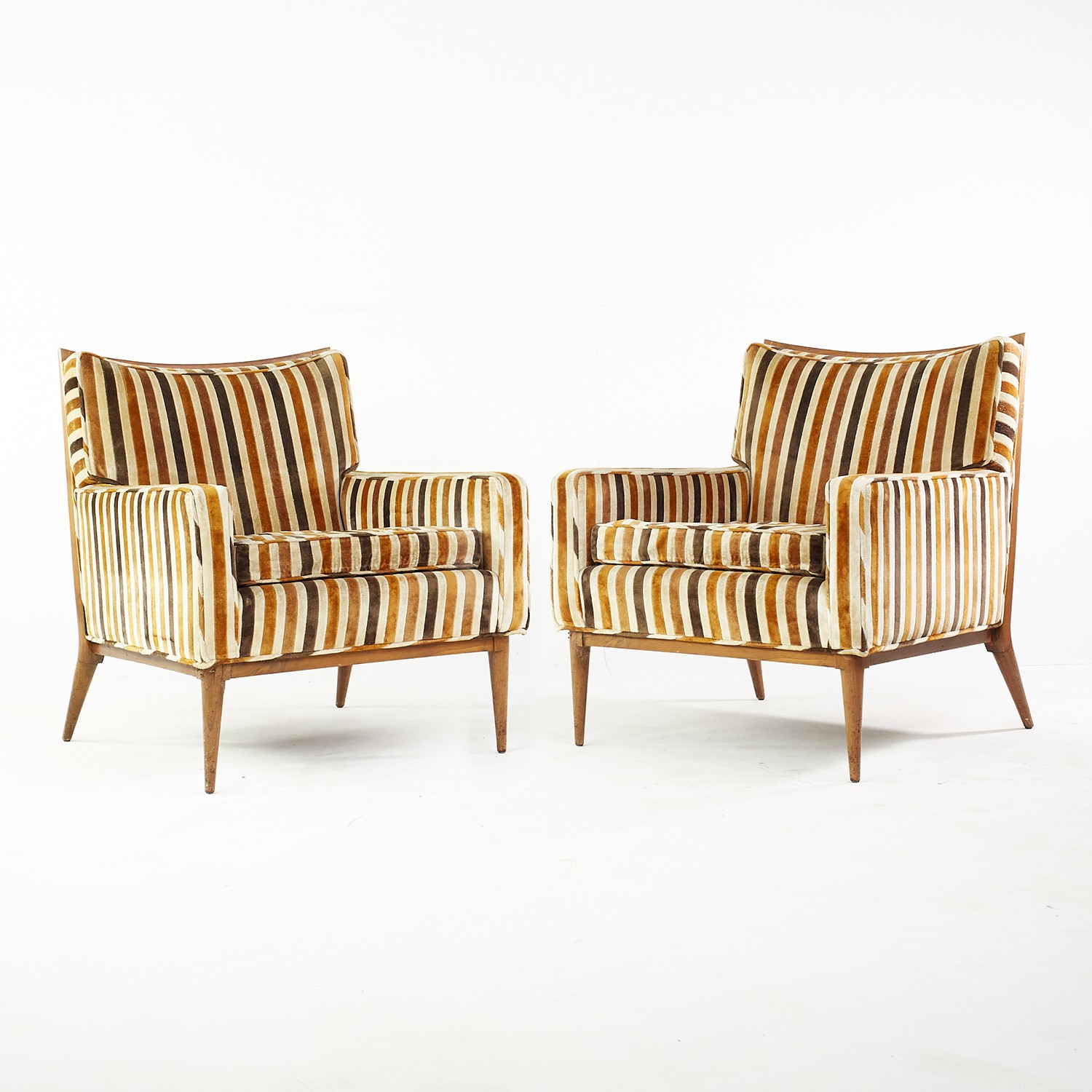 Paul Mccobb for Calvin Mid Century Walnut Lounge Chairs - a Pair