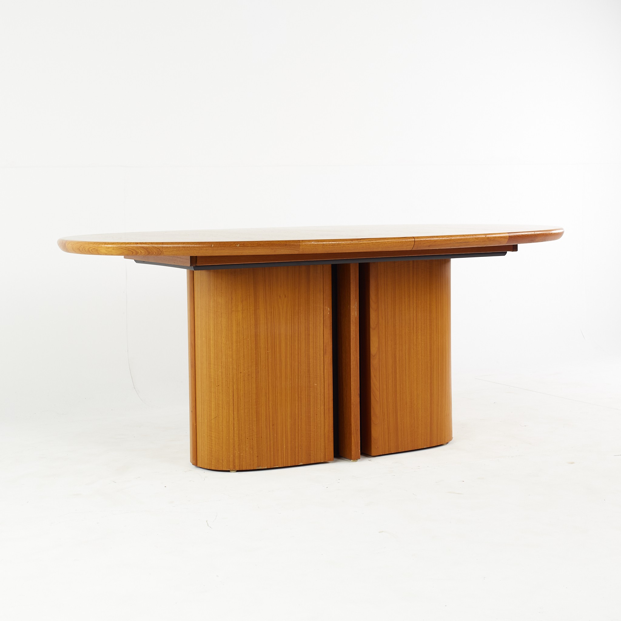 Large Mid Century Teak Expanding Pedestal Dining Table