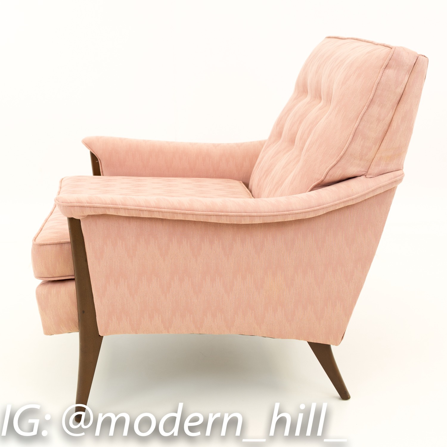 Harvey Probber Style Pink Patterned Upholstered Mid Century Lounge Chairs