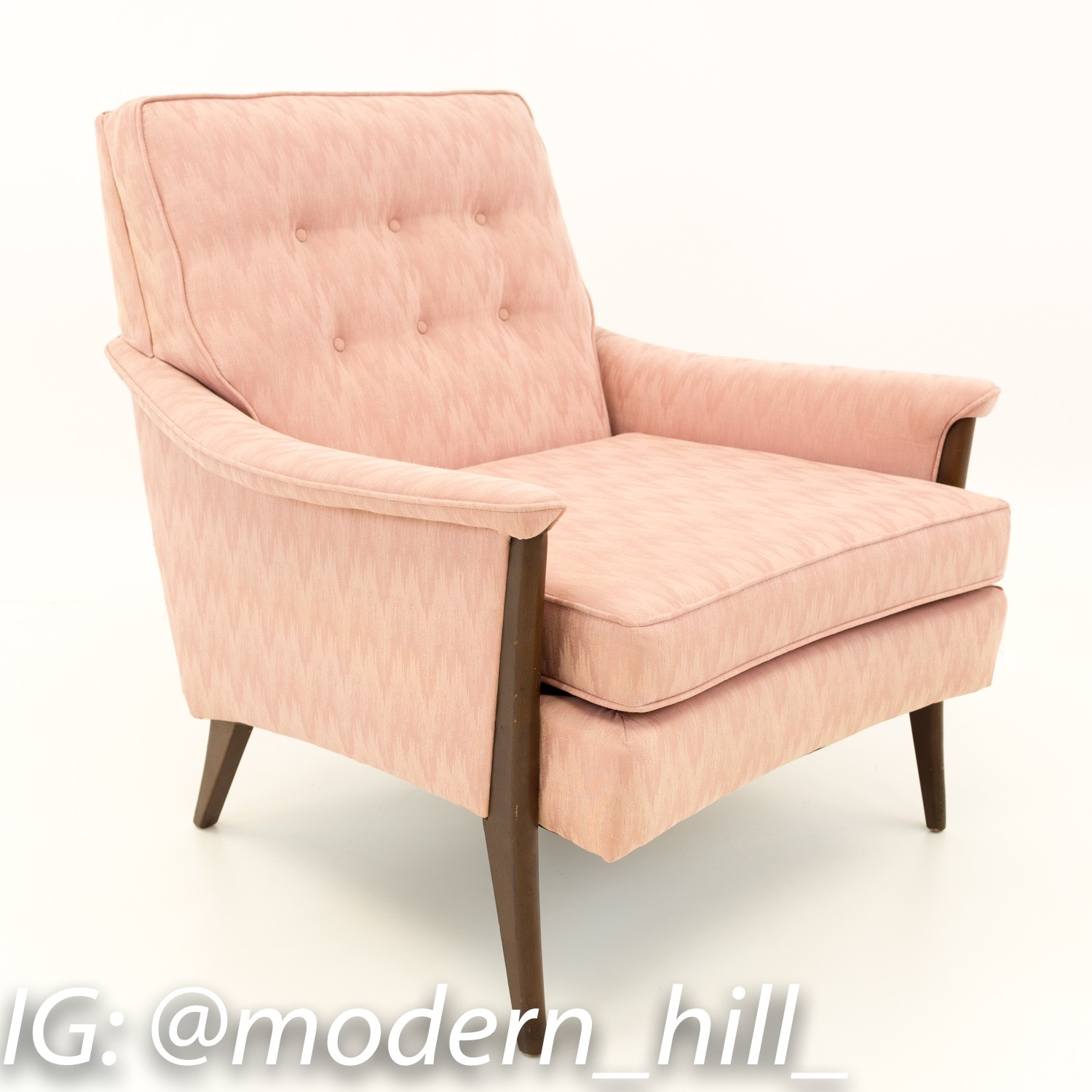 Harvey Probber Style Pink Patterned Upholstered Mid Century Lounge Chairs