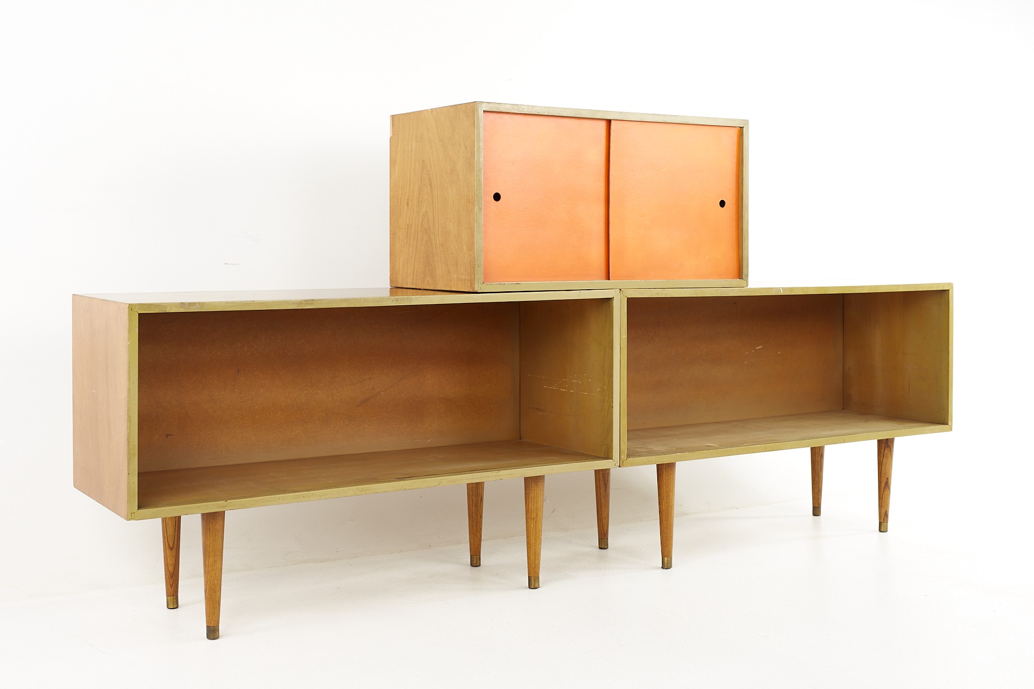 Paul Mccobb Style Walnut Bookcase Cabinet Credenza with Bookcase Box