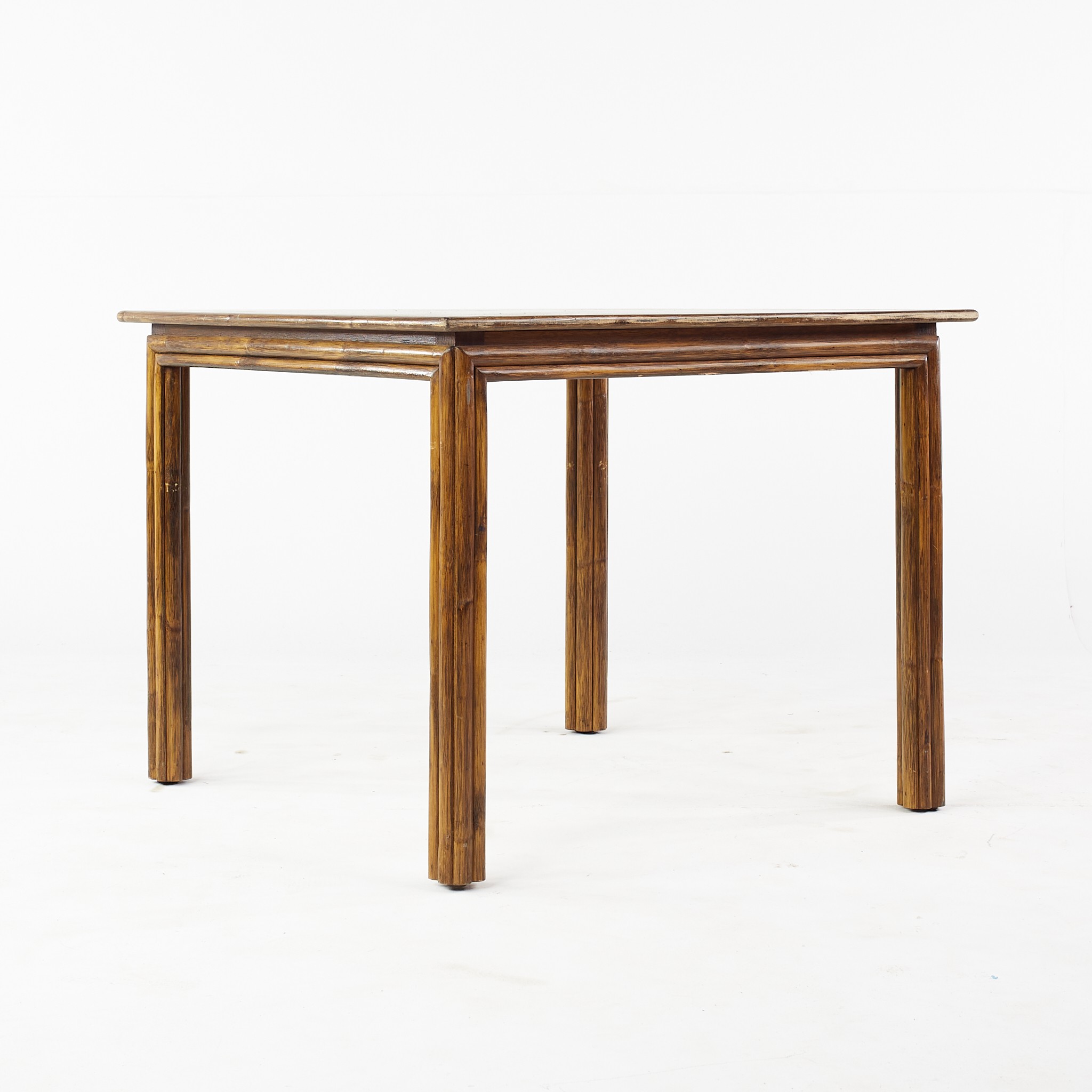 Mcguire Mid Century Walnut and Rattan Square Dining Table