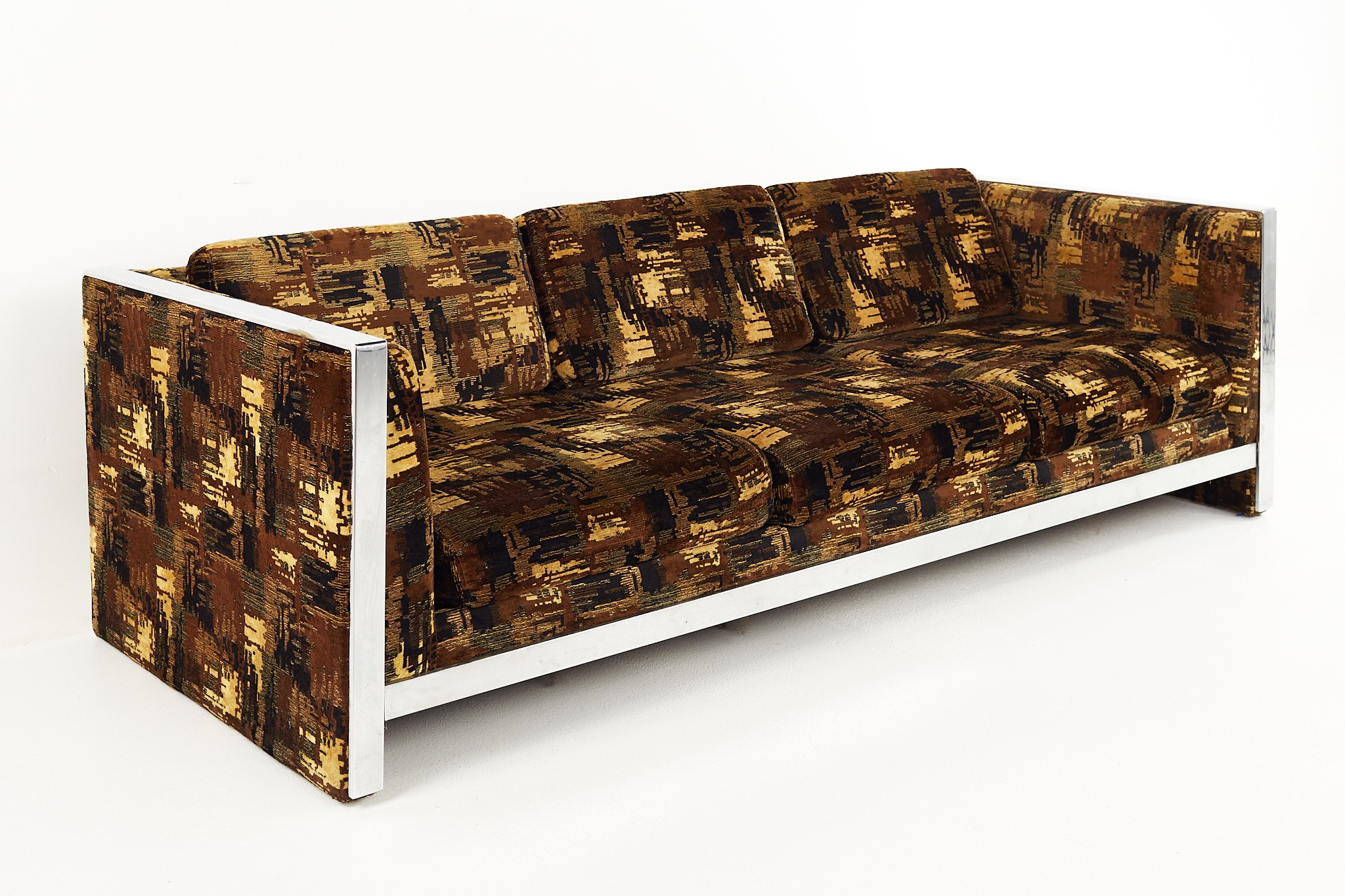 Selig Mid Century Chrome Upholstered Sofa