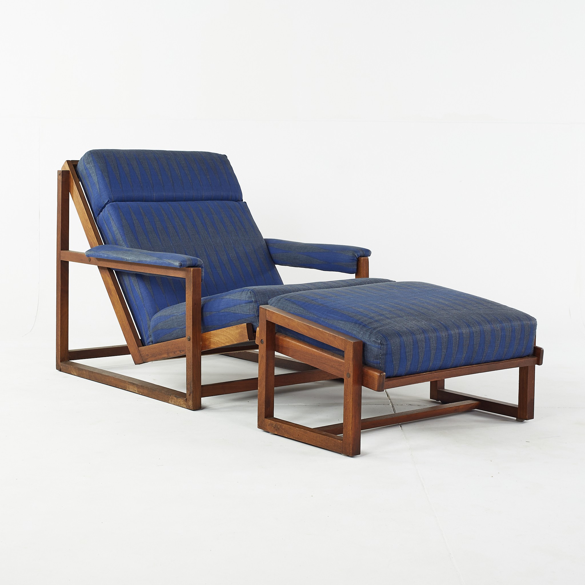 Jens Risom Style Mid Century Walnut Chair and Ottoman