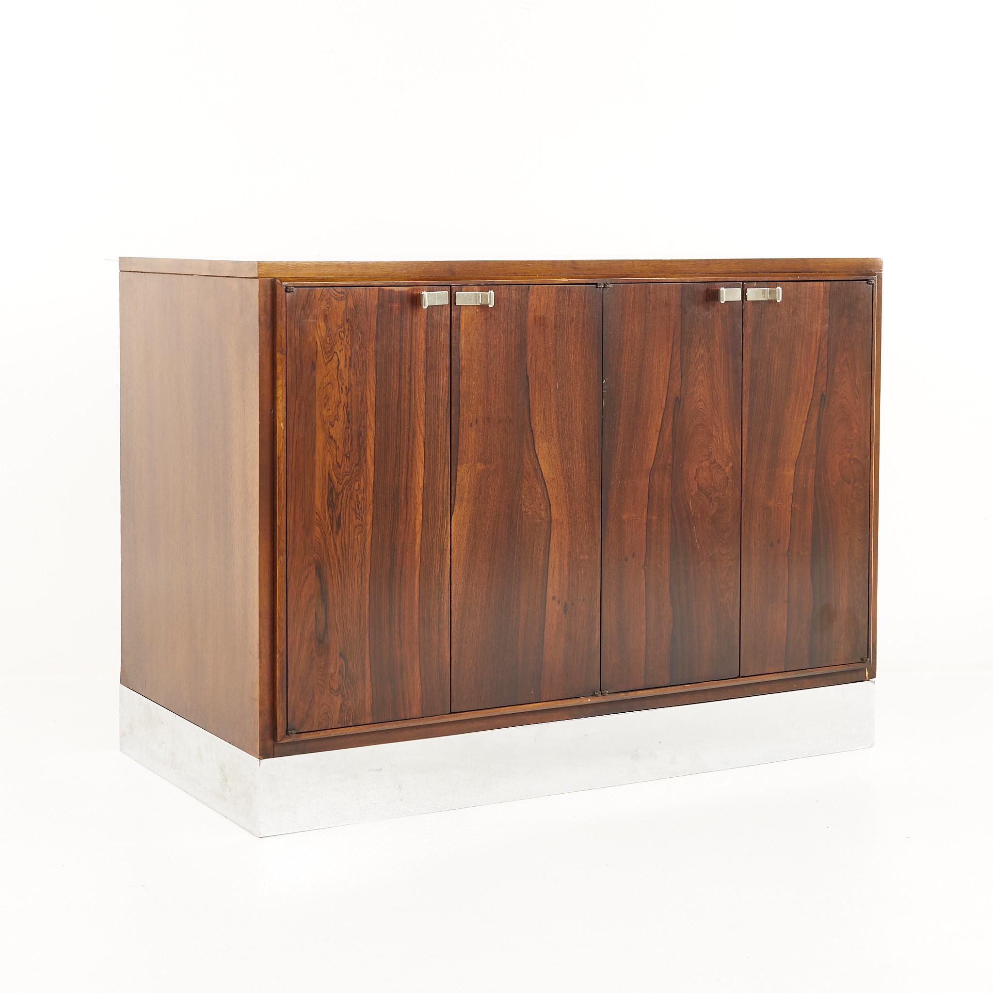 Bernhardt Flair Style Mid Century Rosewood Walnut and Chrome 2 Door Cabinet
