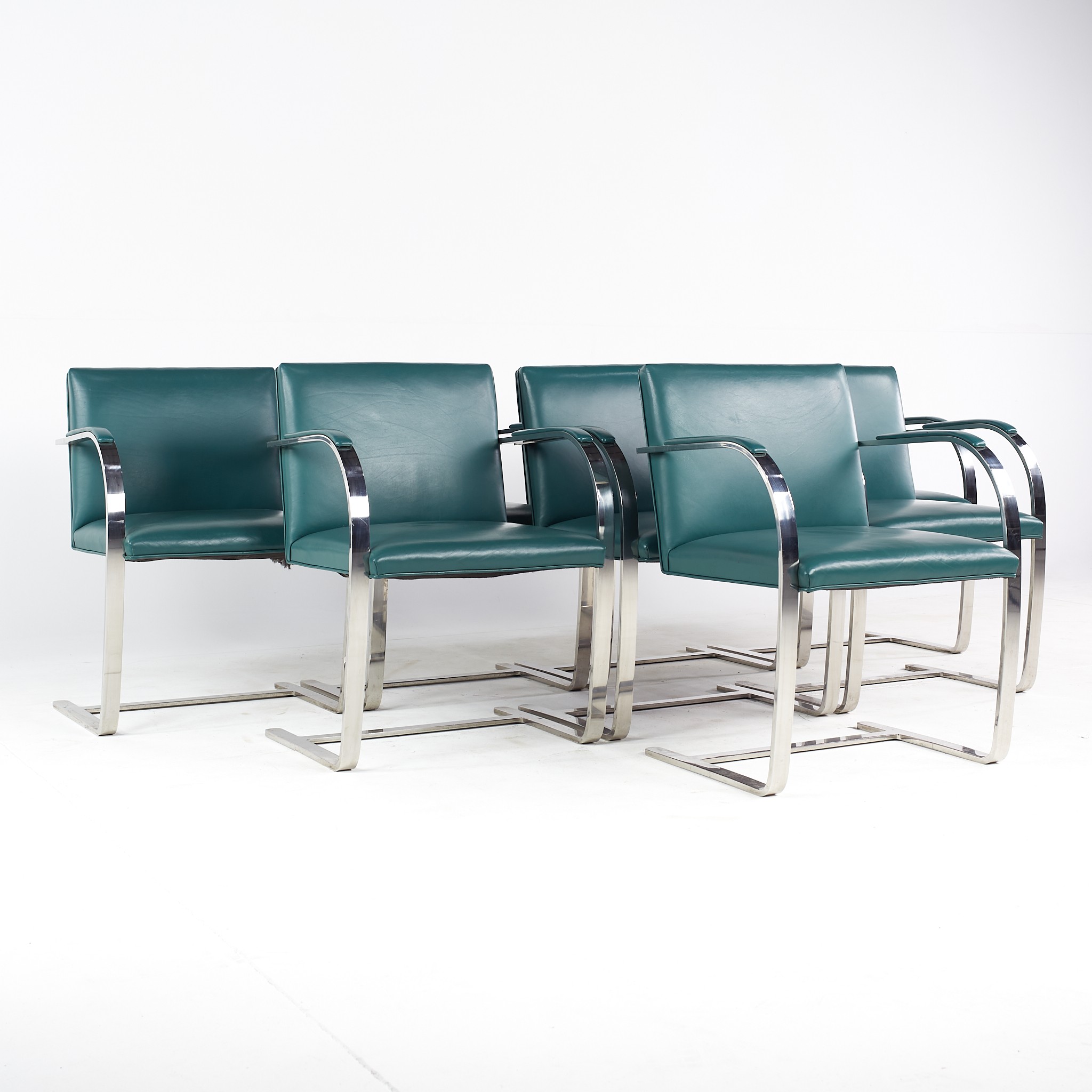 Brno Mid Century Flat Bar Leather Chairs - Set of 8