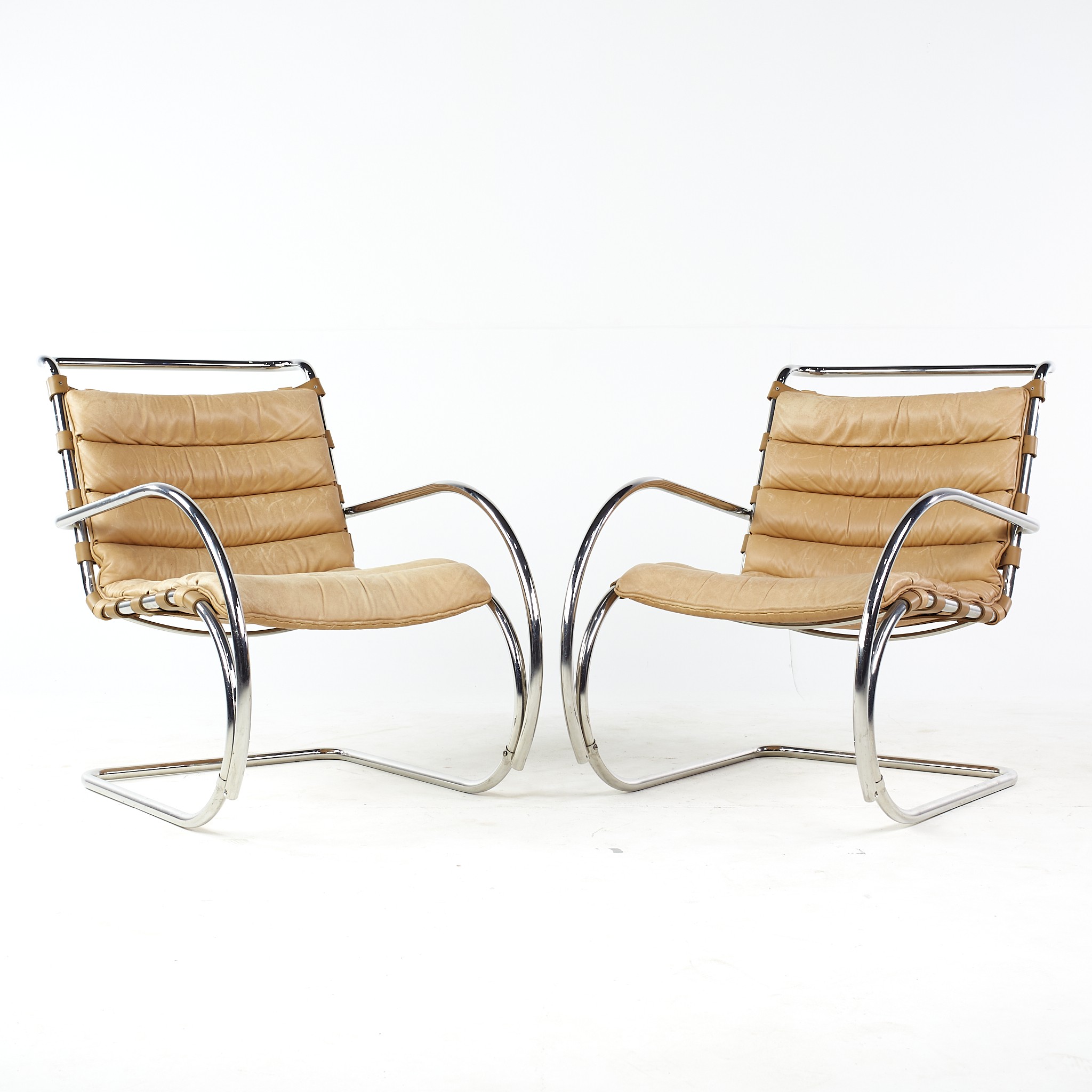 Mies Van Der Rohe for Knoll Mid Century Lounge Chairs - Pair
