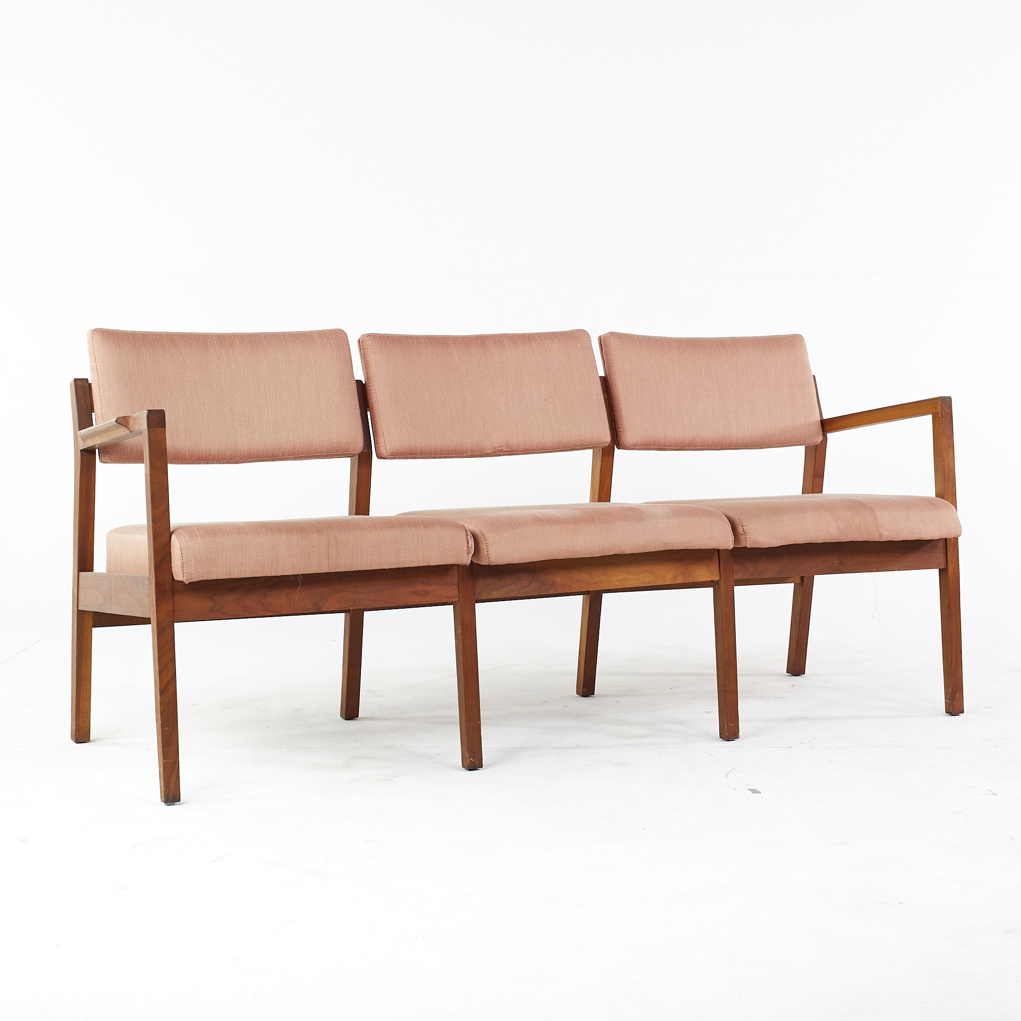 Jens Risom Mid Century Walnut 3 Seat Sofa