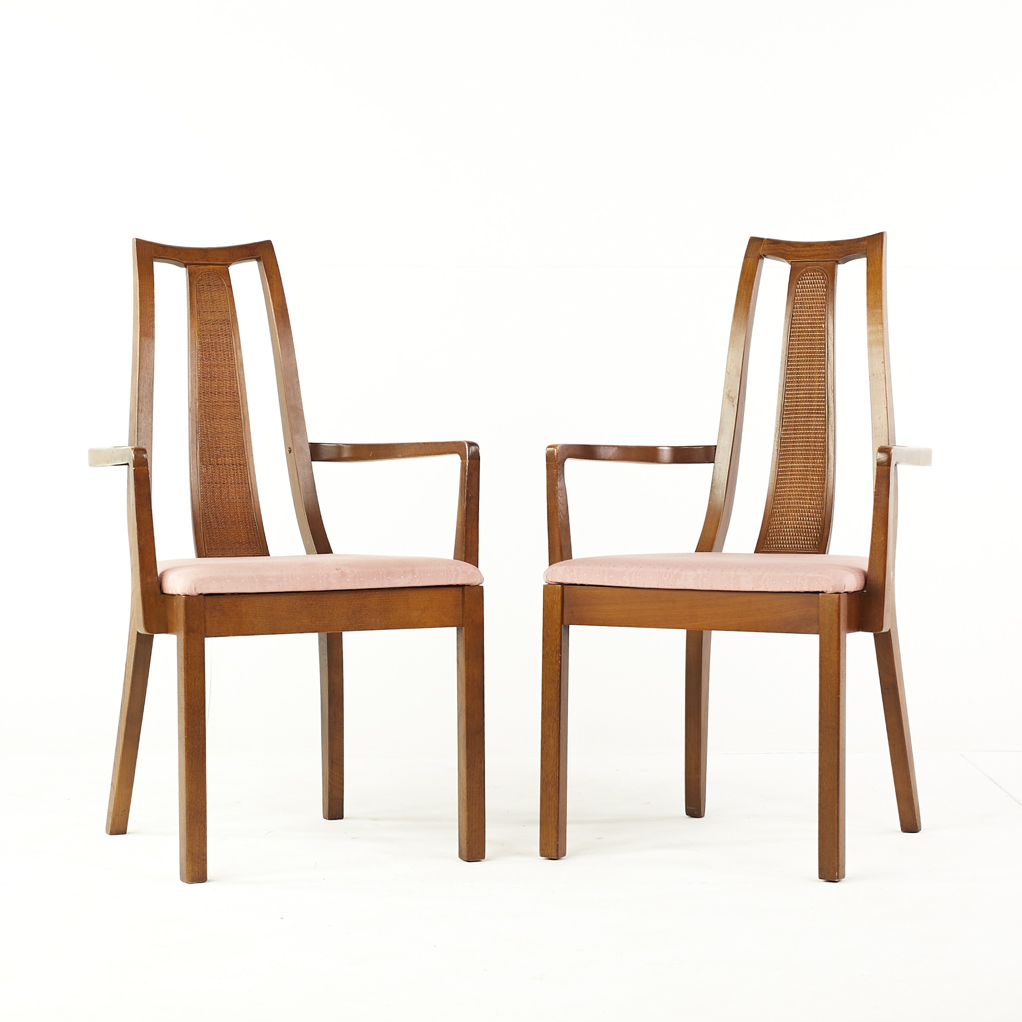American of Martinsville Mid Century Walnut Captains Chairs - Pair