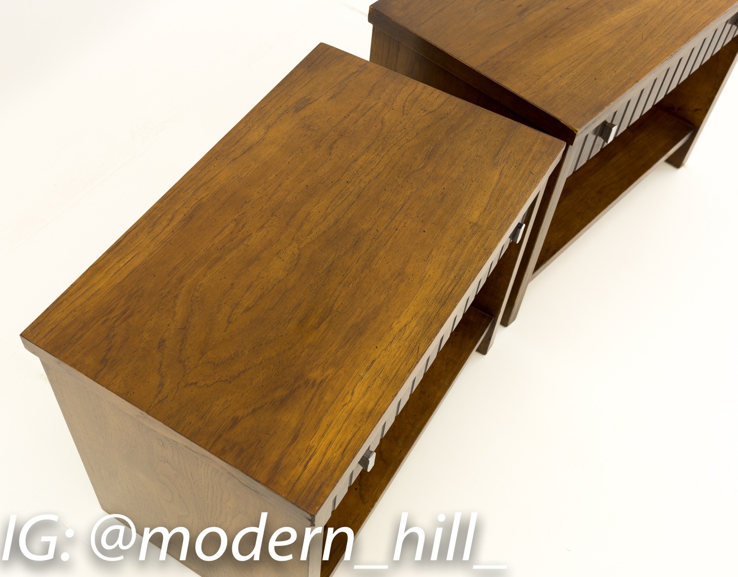 Lane Tower Suite Single Drawer Mid Century Walnut and Rosewood Side End Tables Nightstands - Matching Pair