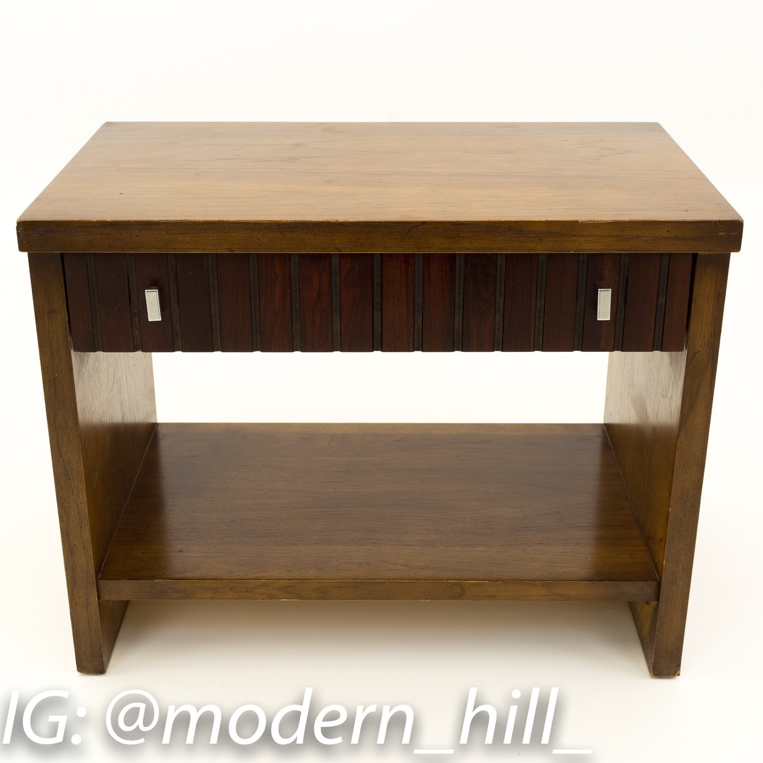 Lane Tower Suite Single Drawer Mid Century Walnut and Rosewood Side End Tables Nightstands - Matching Pair