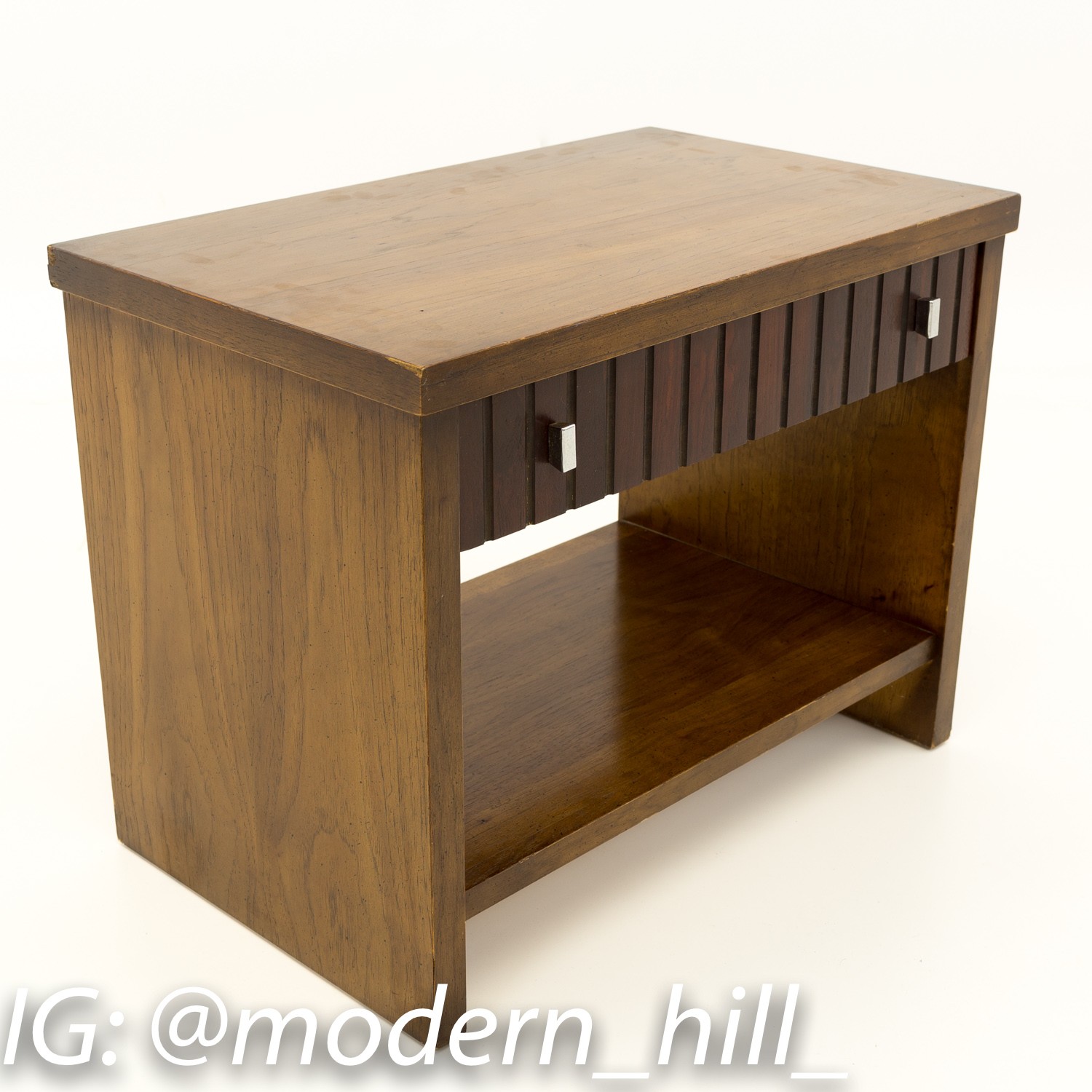 Lane Tower Suite Single Drawer Mid Century Walnut and Rosewood Side End Tables Nightstands - Matching Pair