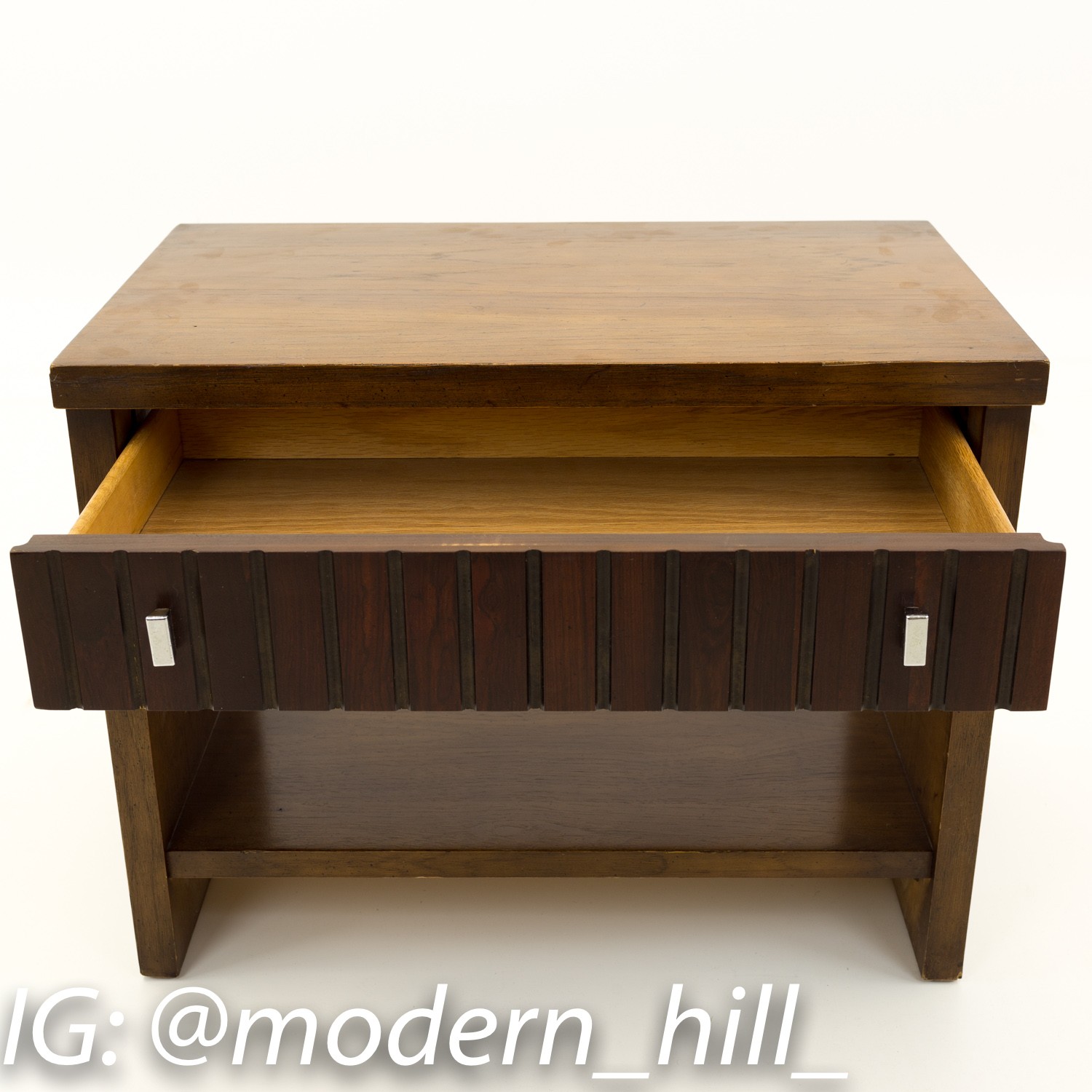 Lane Tower Suite Single Drawer Mid Century Walnut and Rosewood Side End Tables Nightstands - Matching Pair