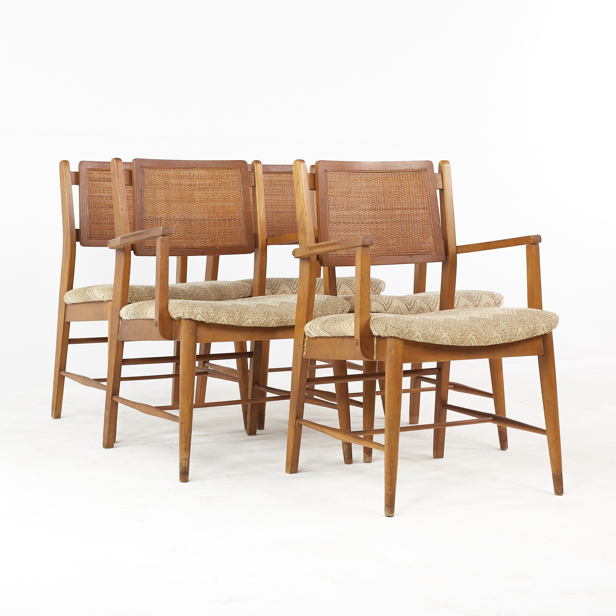 Mainline by Hooker Mid Century Walnut and Cane Dining Chairs - Set of 5