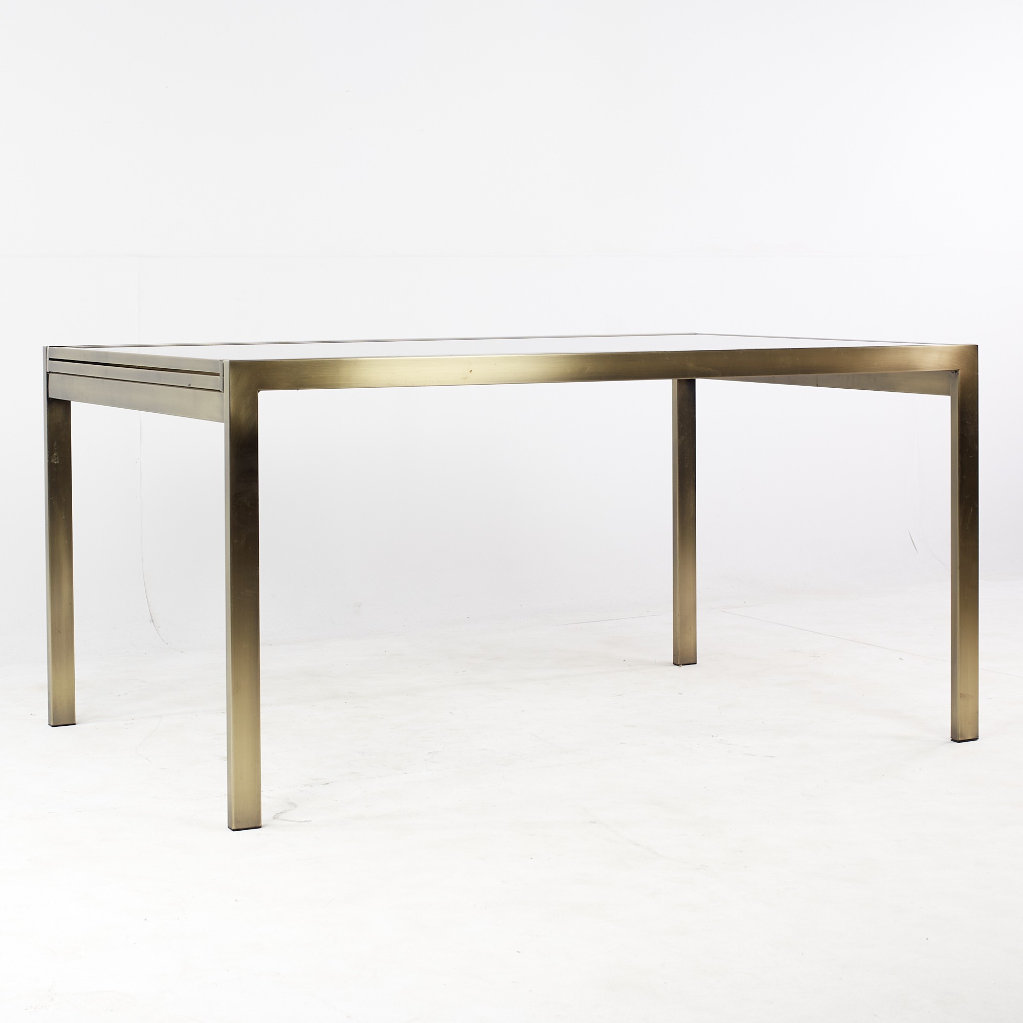 Mastercraft Mid Century Brass and Smoked Glass Expanding Dining Table