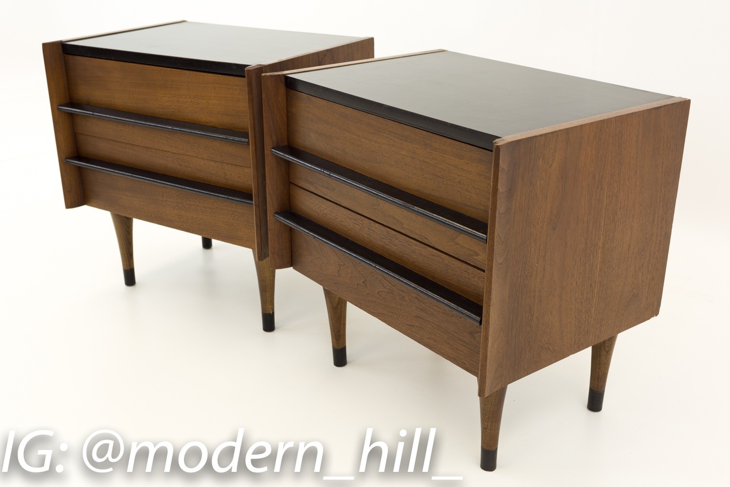 American of Martinsville Mid Century Walnut and Formica Nightstands - Matching Pair