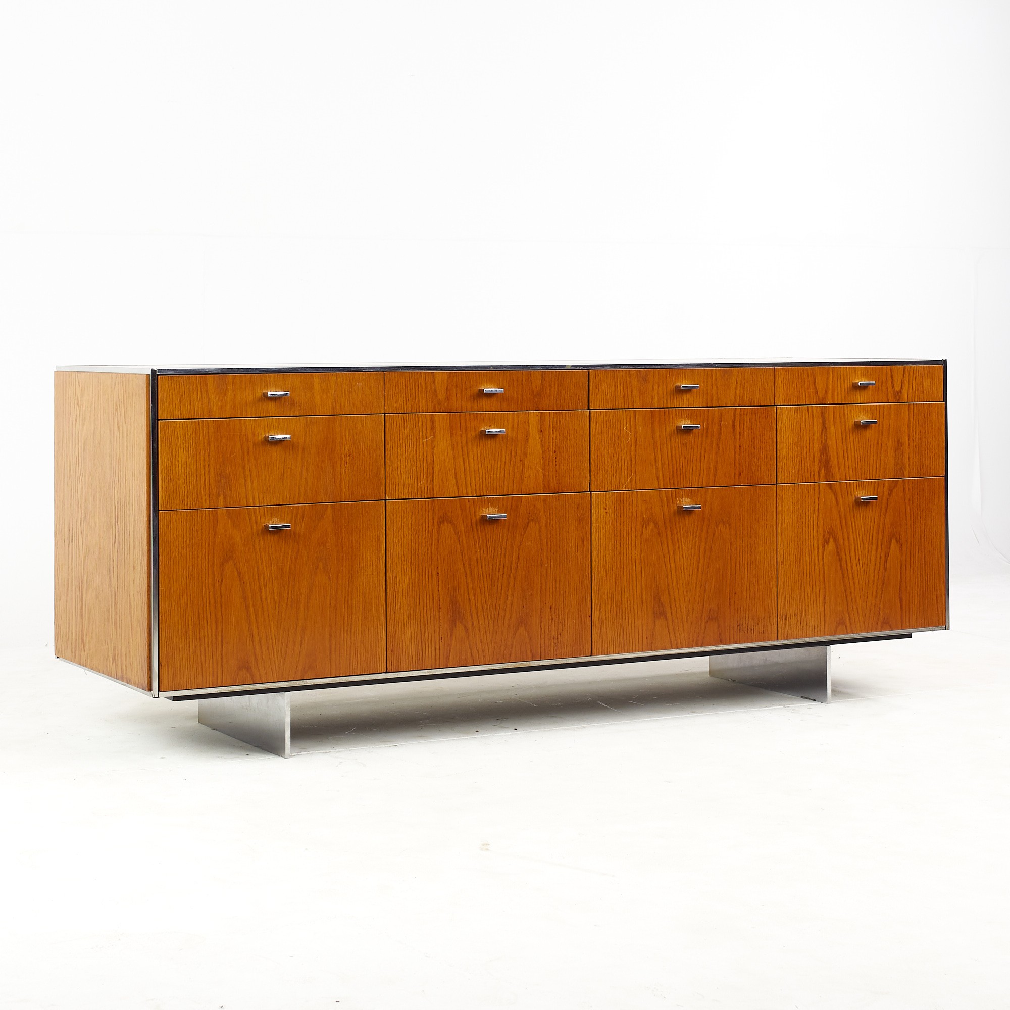 Florence Knoll Style Mid Century Walnut and Chrome Credenza