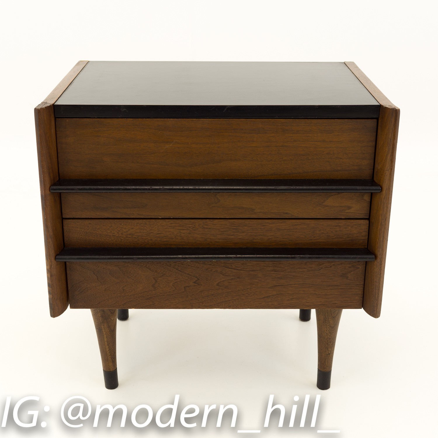 American of Martinsville Mid Century Walnut and Formica Nightstands - Matching Pair