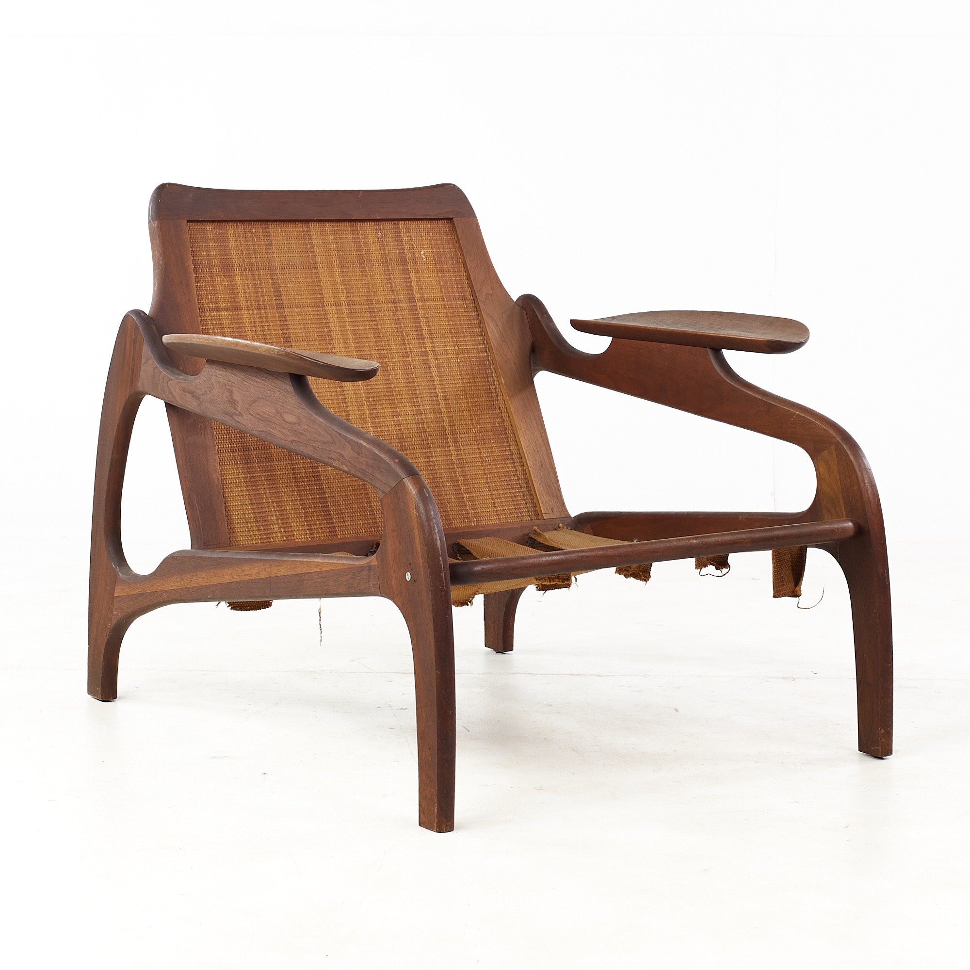 Adrian Pearsall 1209c Mid Century Walnut and Cane Lounge Chair