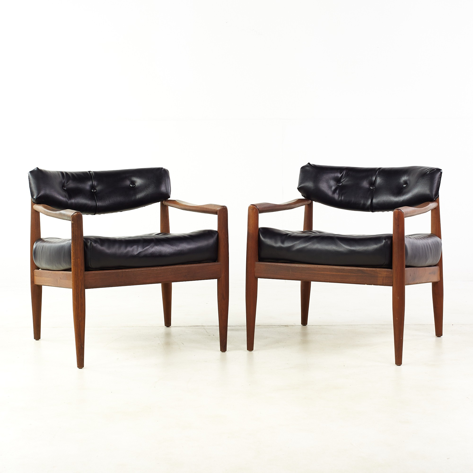 Adrian Pearsall for Craft Associates Mid Century Walnut Lounge Chairs - Pair