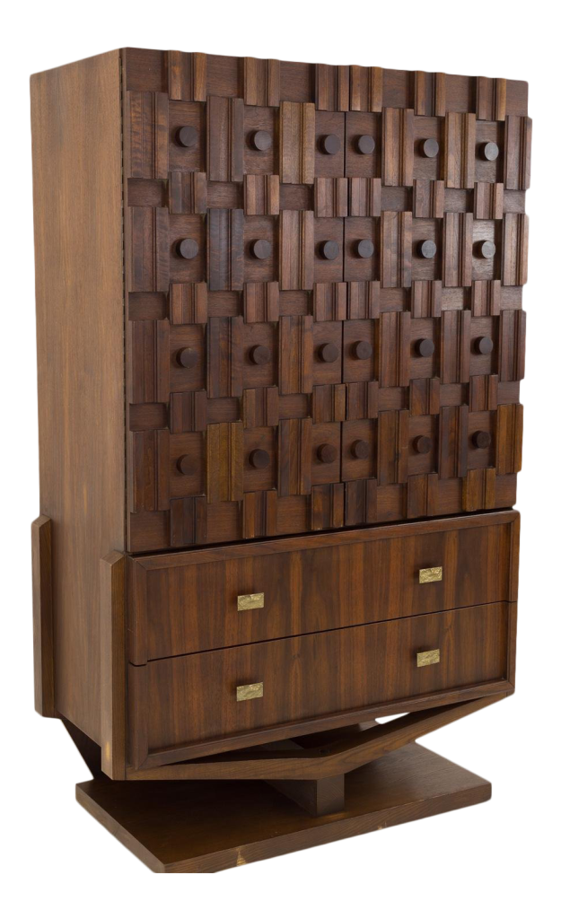 Paul Evans Style Canadian Brutalist Pedestal Base Mid Century Armoire