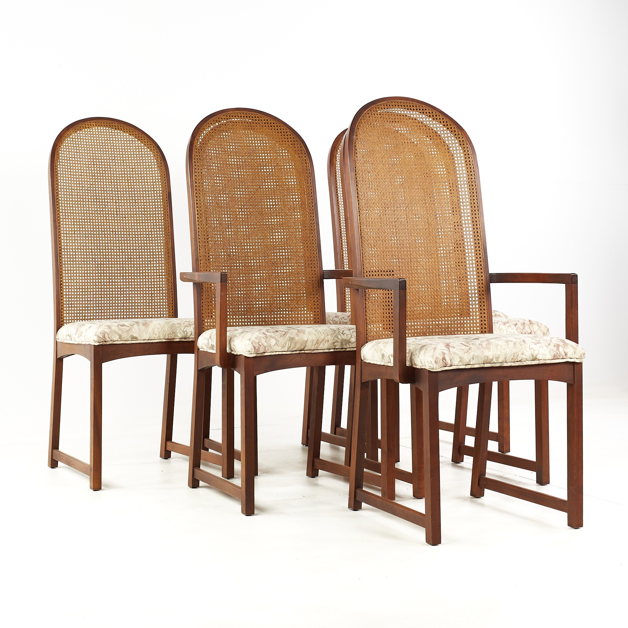 Milo Baughman for Directional Mid Century Walnut and Cane Back Dining Chairs - Set of 6